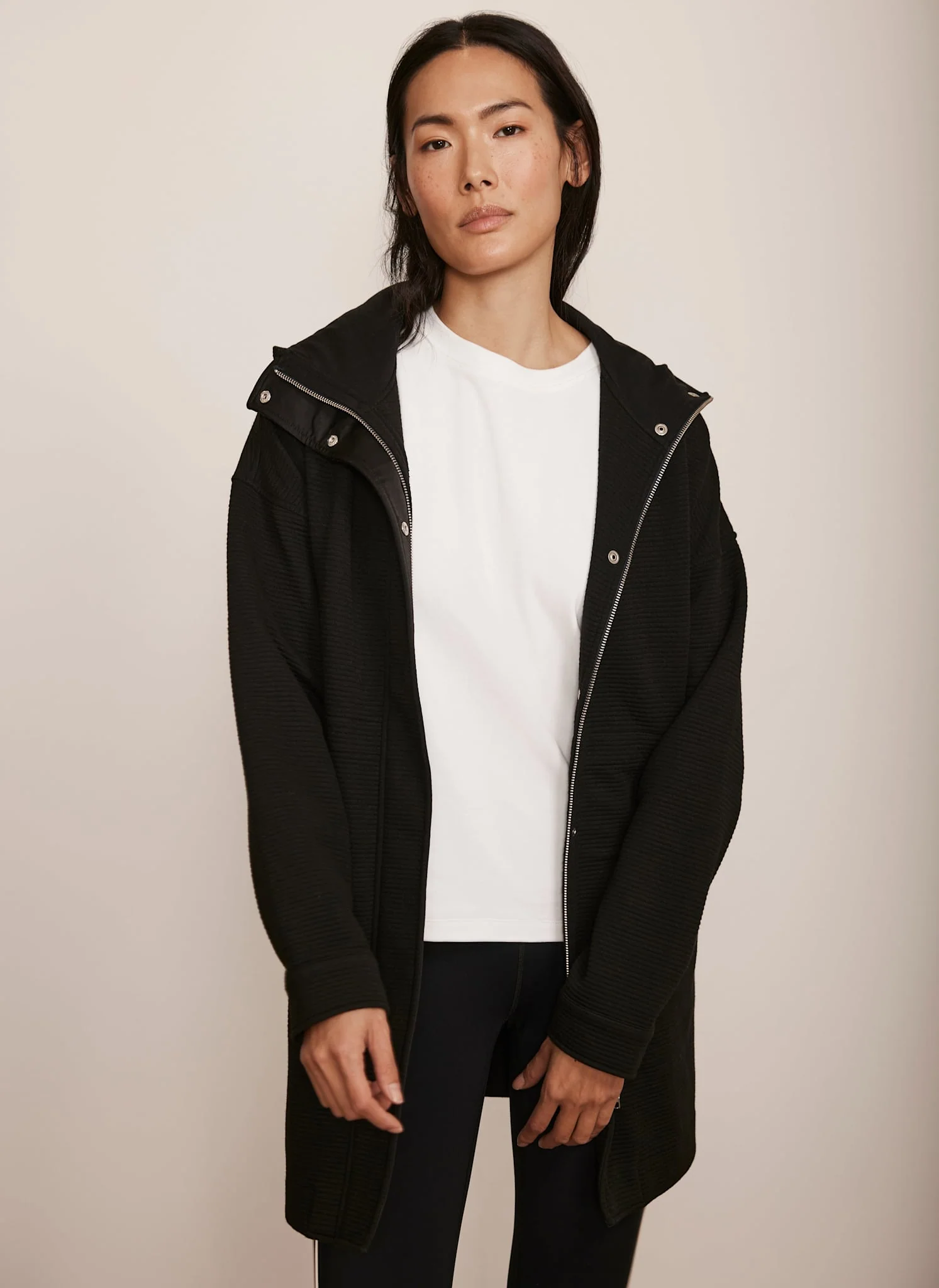 Black Textured Hooded Coat - Image 4