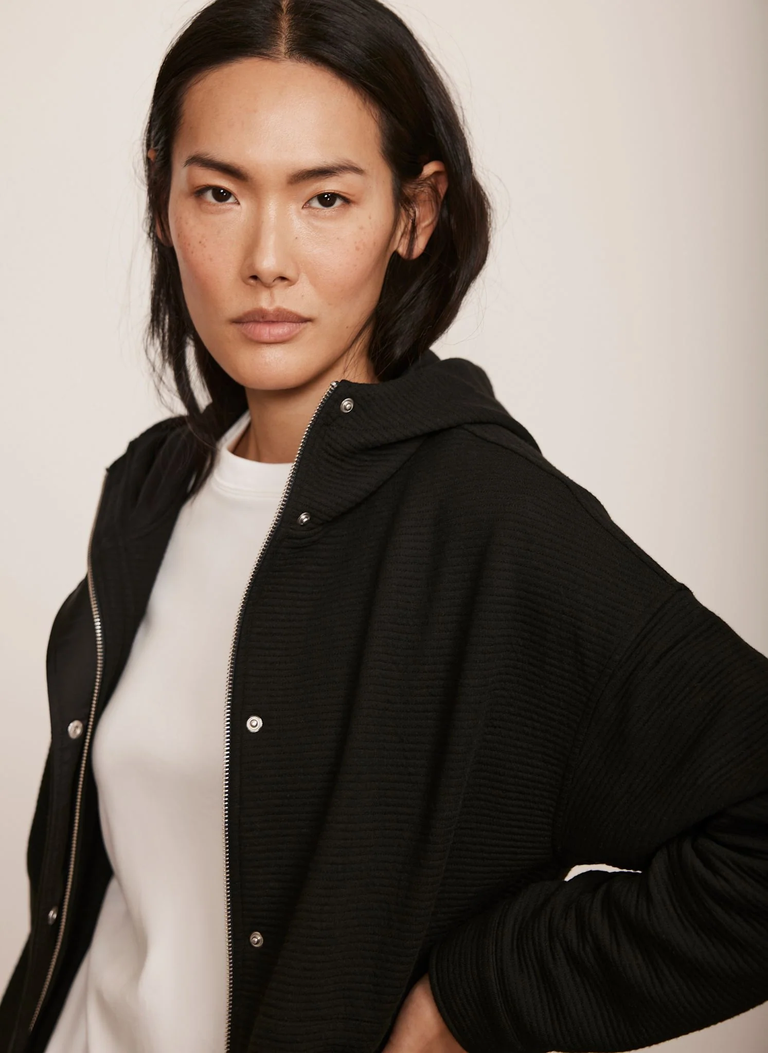 Black Textured Hooded Coat - Image 5