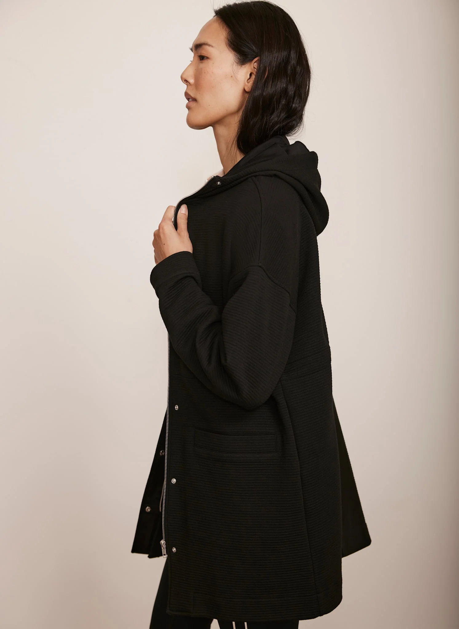 Black Textured Hooded Coat - Image 6