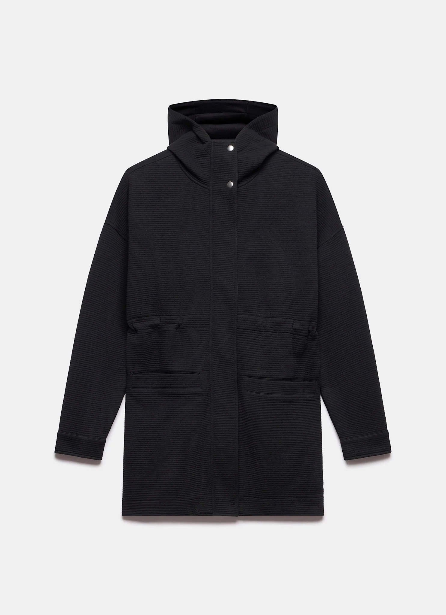 Black Textured Hooded Coat - Image 7