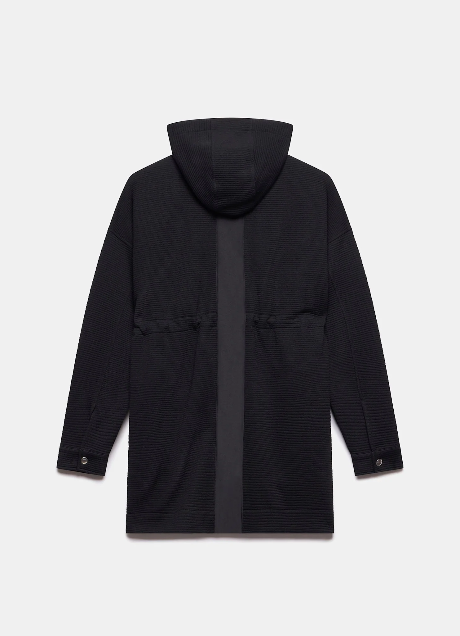 Black Textured Hooded Coat - Image 8