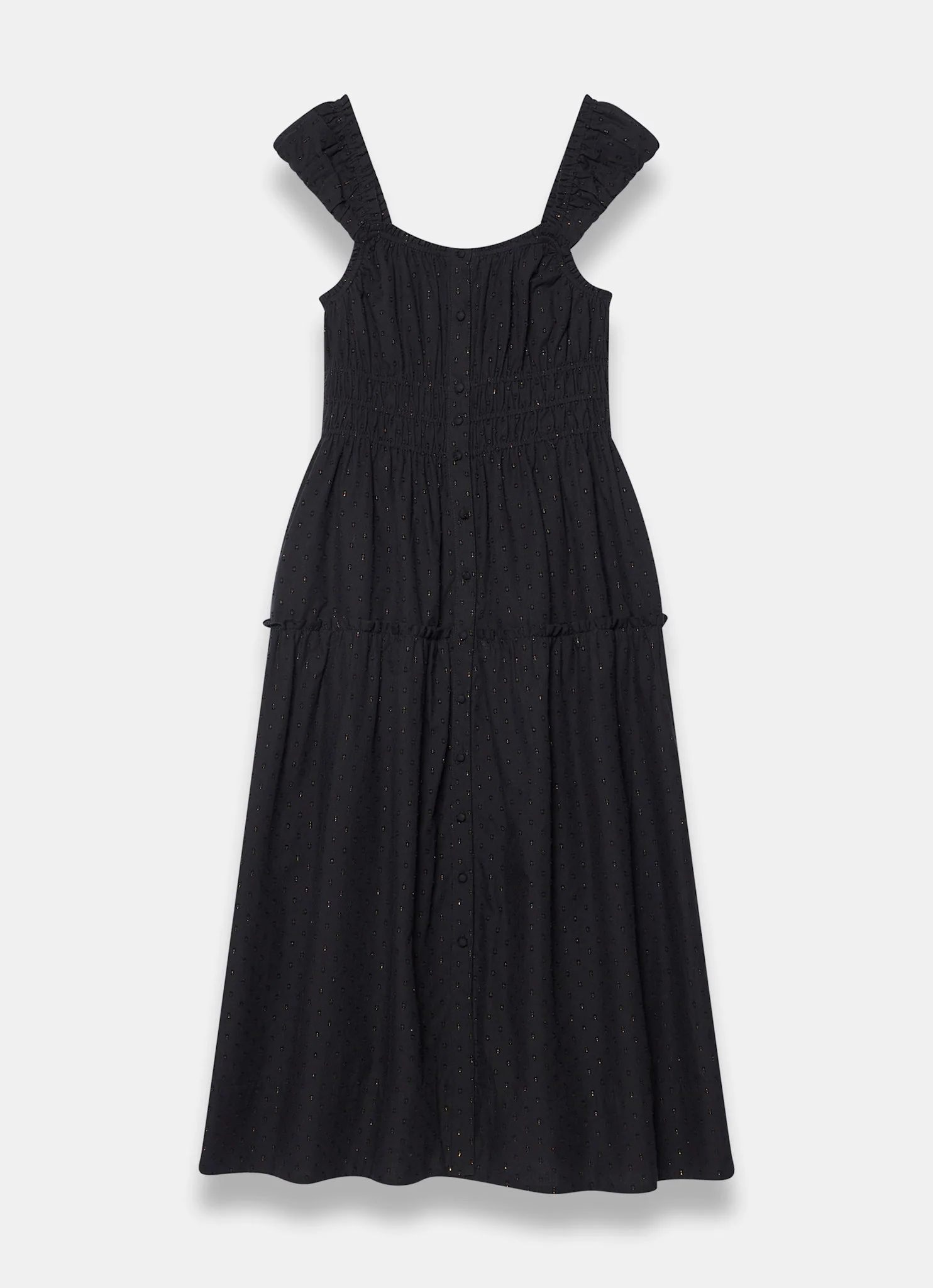 Black Cotton Blend Textured Midi Dress - Image 7