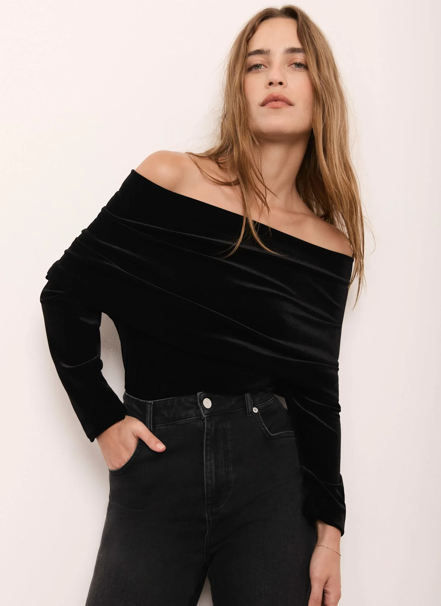 Black Velvet Bardot Top - Image 2