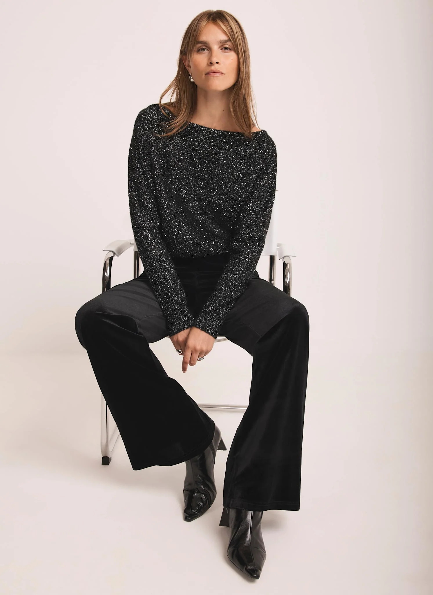 Black Velvet Wide Trousers - Image 2