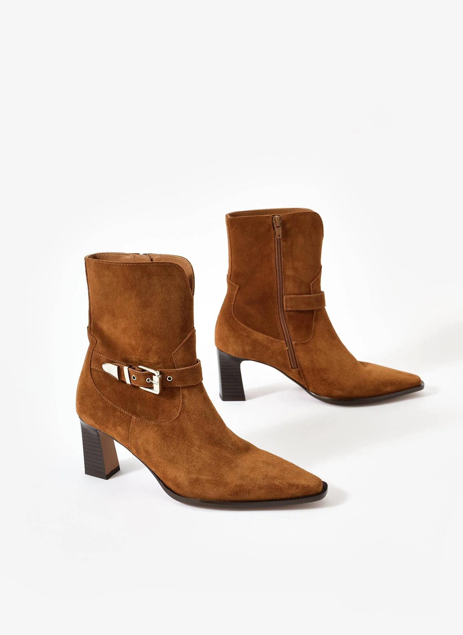 Blair Tan Suede Buckled Ankle Boots - Image 4