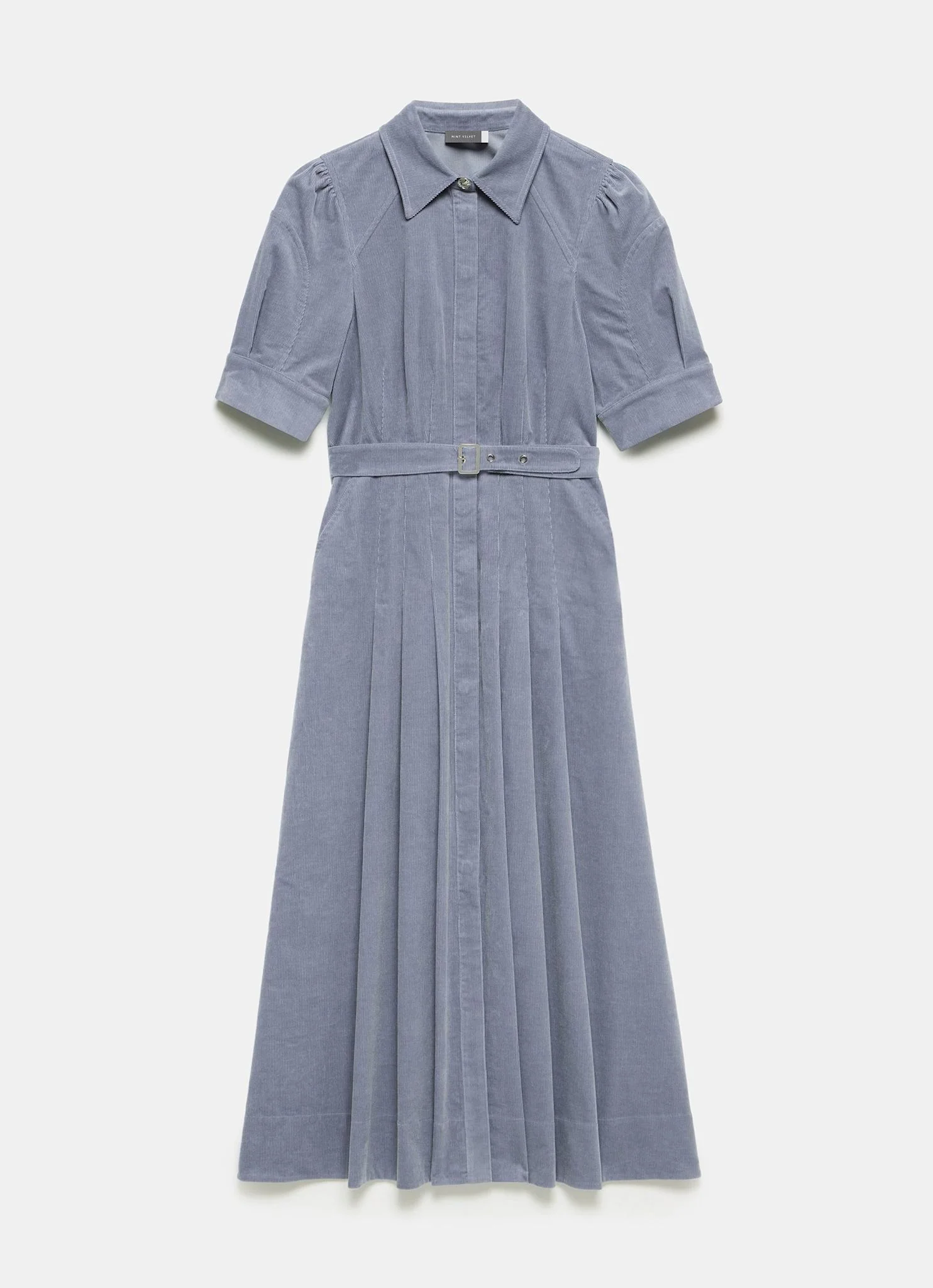 Blue Corduroy Belted Midi Dress - Image 7