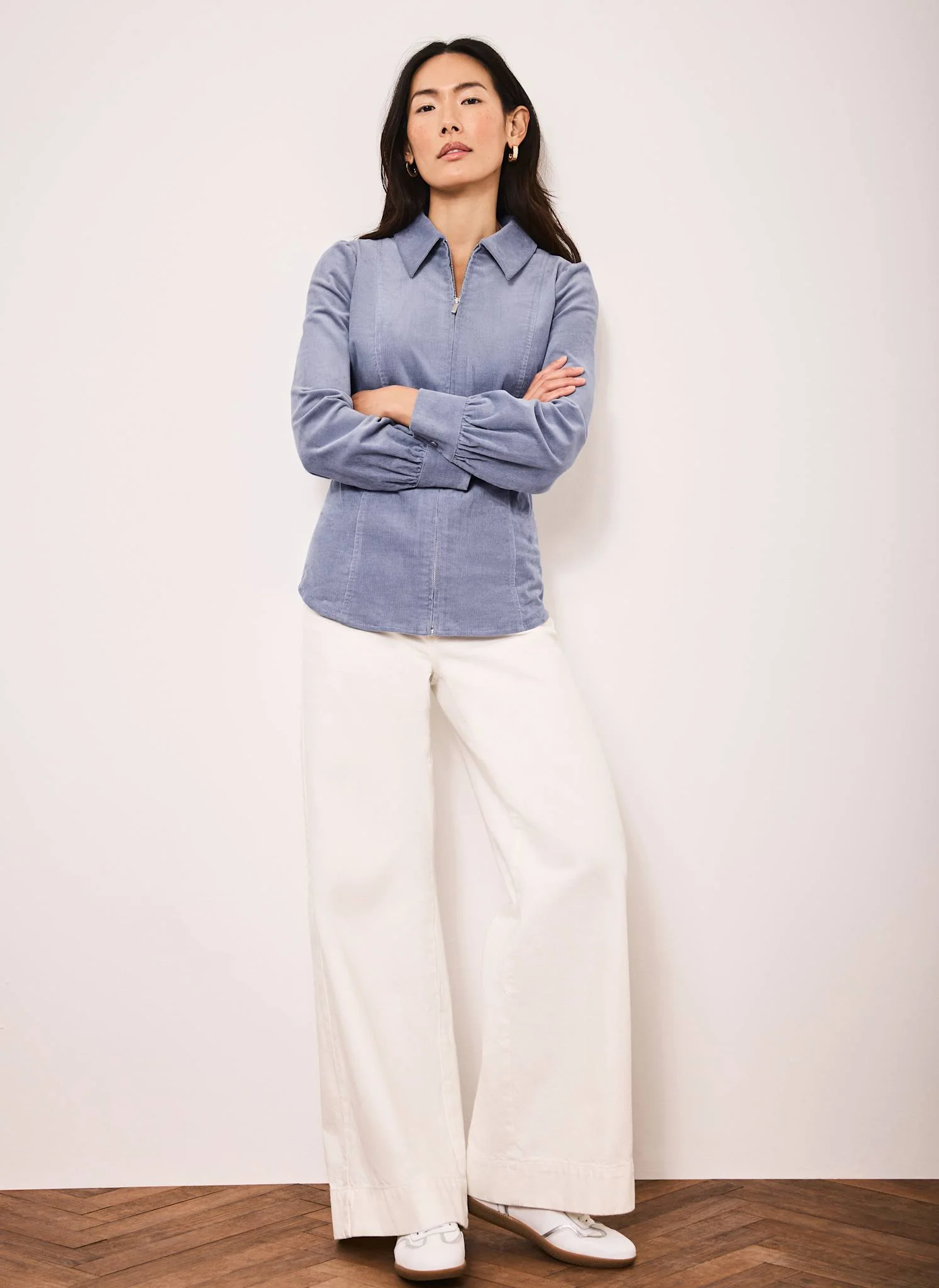 Blue Corduroy Zip Front Shirt - Image 4