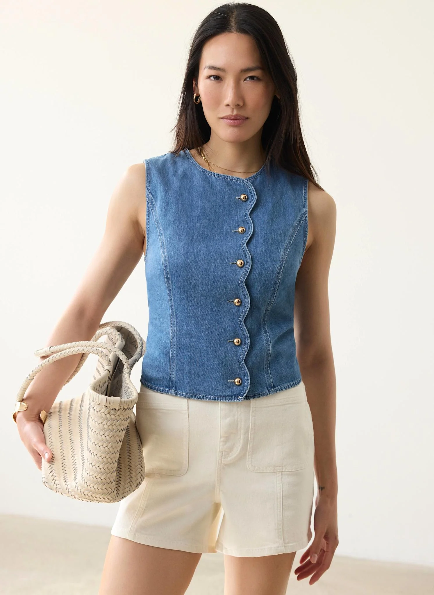Indigo Denim Scallop Detail Waistcoat - Image 4