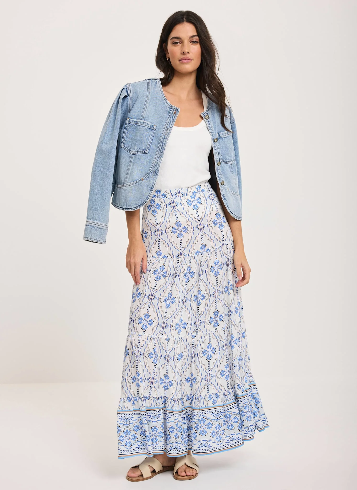 Blue Floral Print Maxi Skirt - Image 2