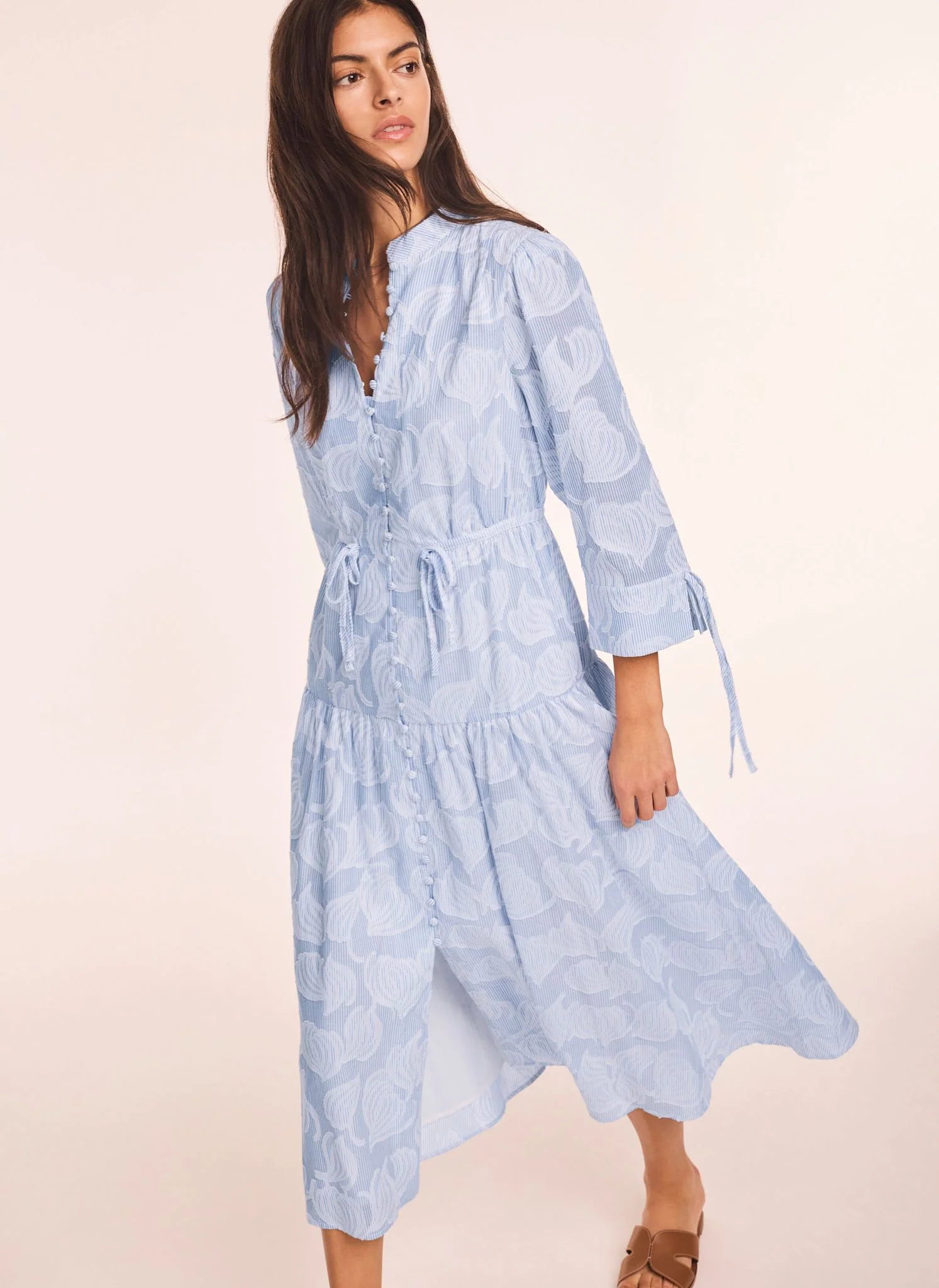 Blue Cotton Floral Shirt Midi Dress - Image 5