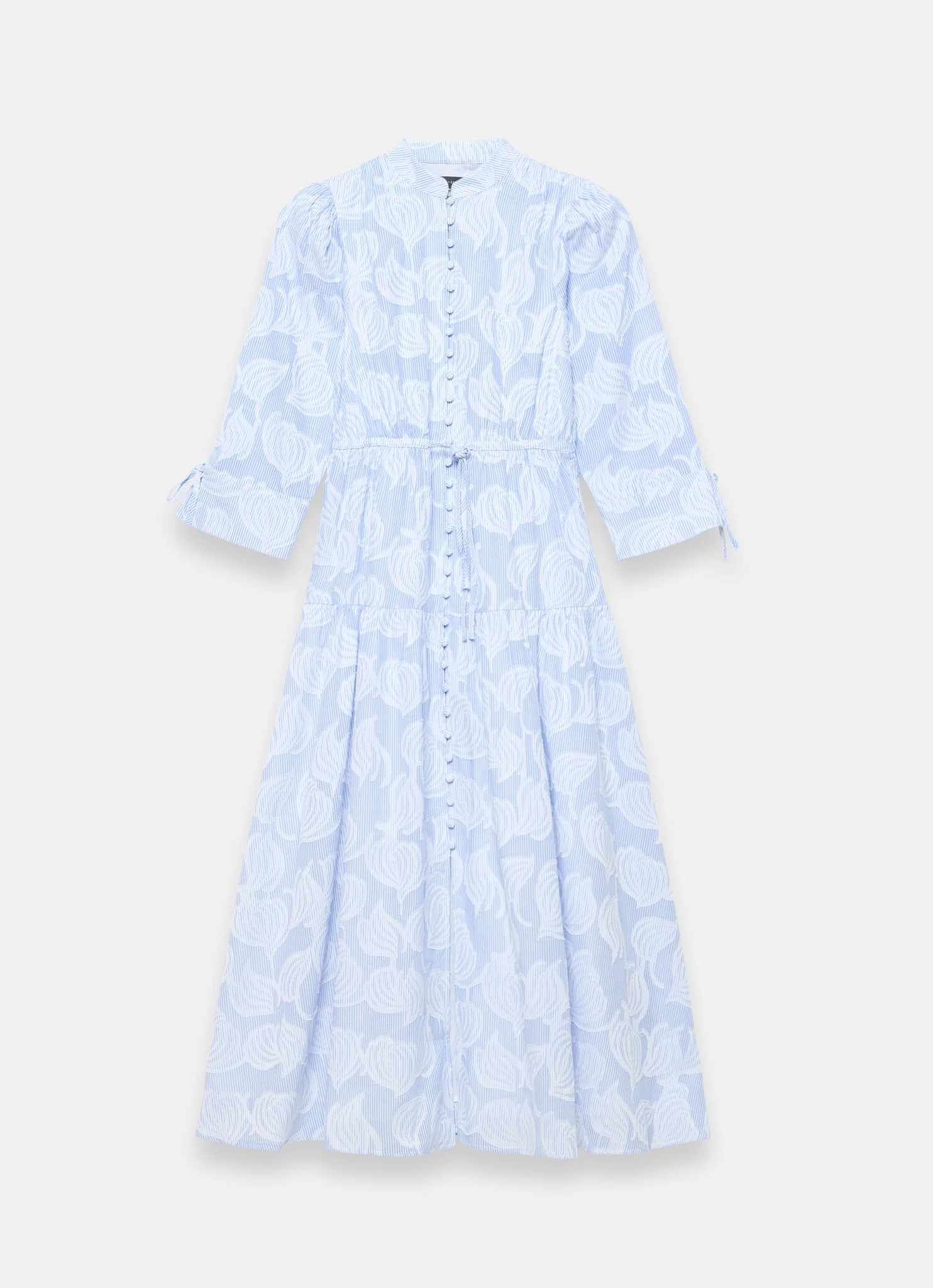 Blue Cotton Floral Shirt Midi Dress - Image 6