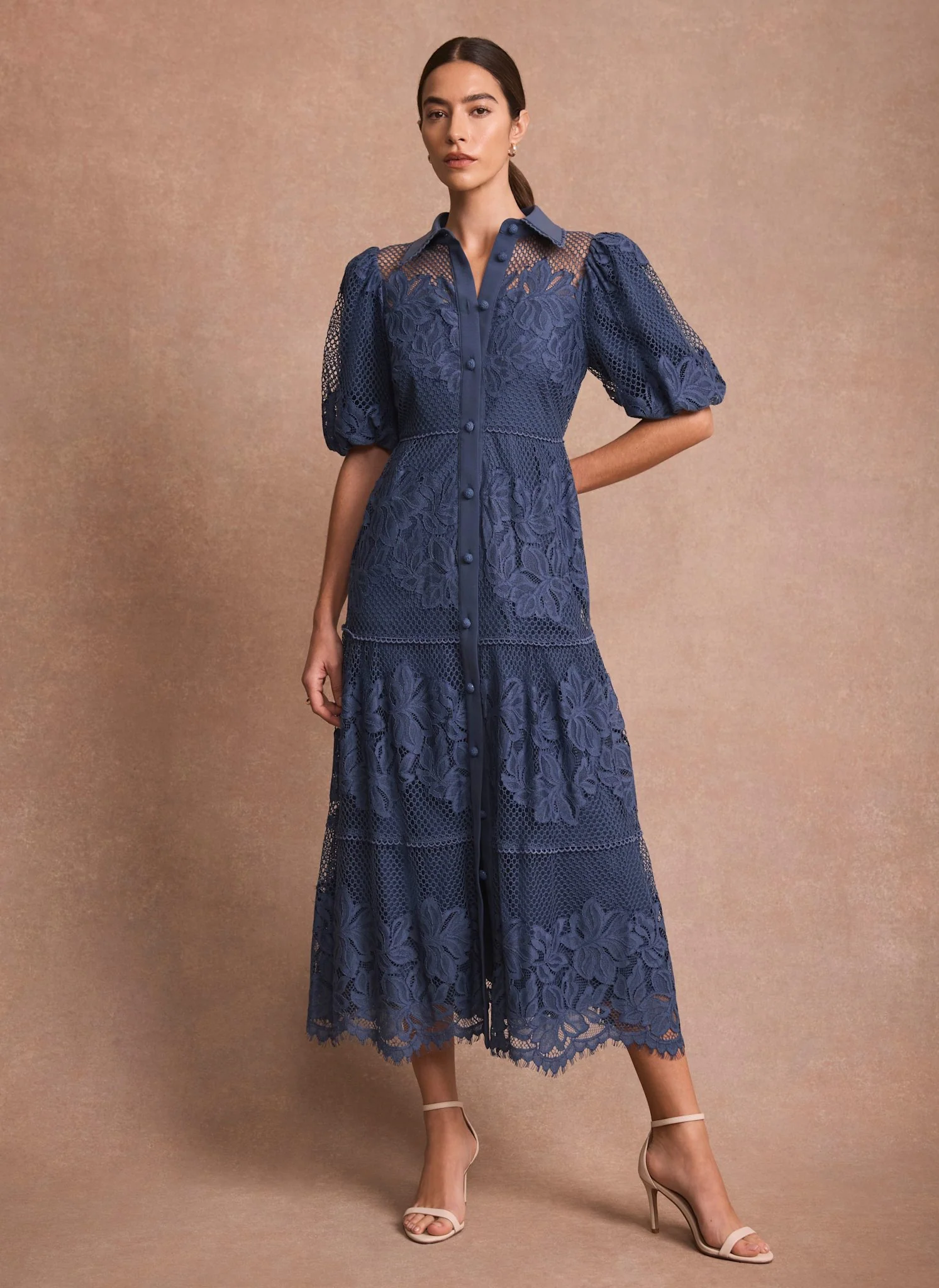 Blue Lace Midi Shirt Dress - Image 6