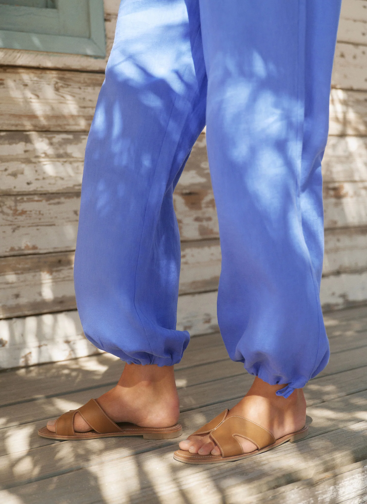 Blue Linen Balloon Trousers - Image 3