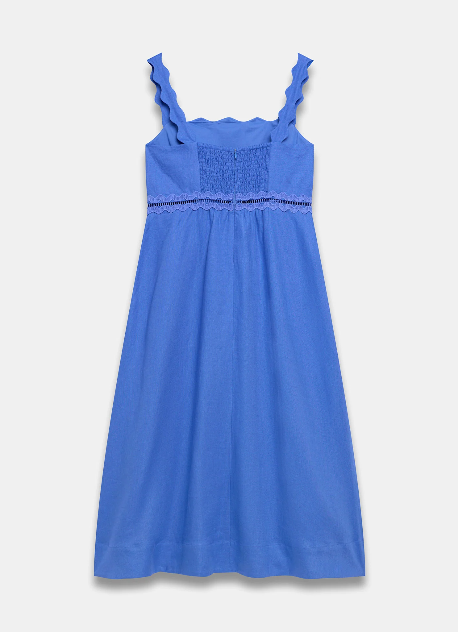 Blue Linen Scallop Trim Midi Dress - Image 8