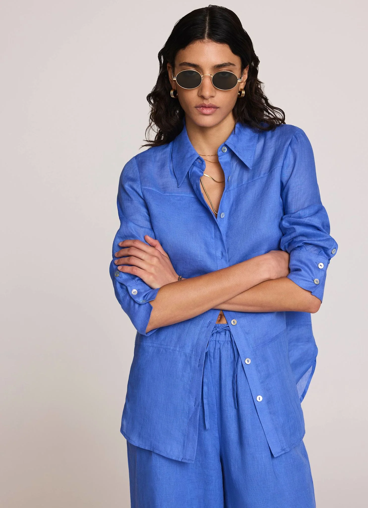 Blue Linen Blend Shirt - Image 2