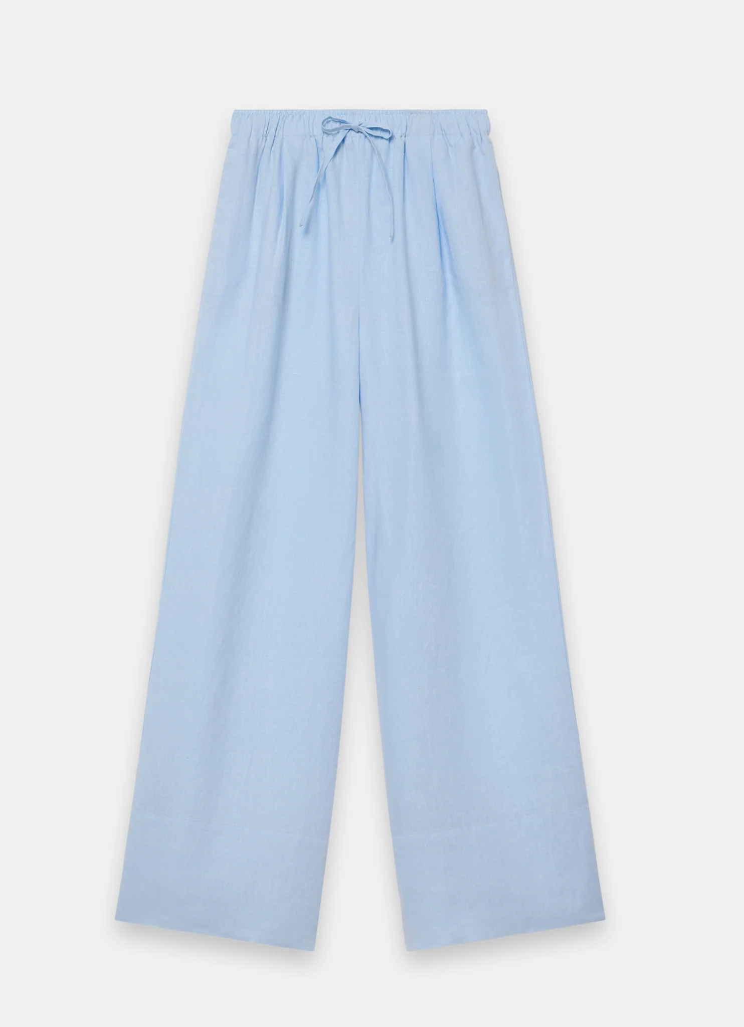 Pale Blue Linen Drawstring Wide Leg Trousers - Image 5