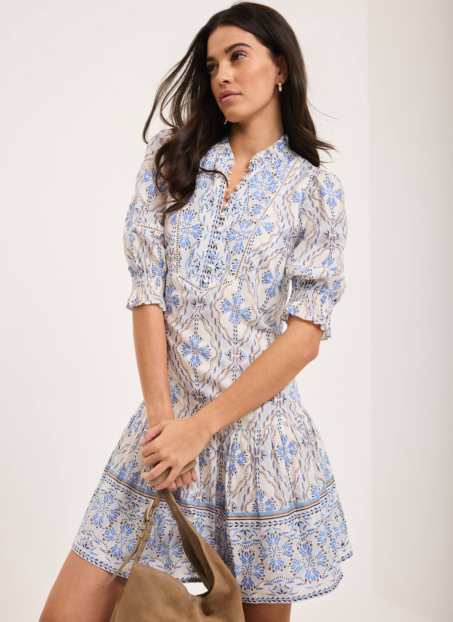 Blue Floral Print Mini Dress - Image 5