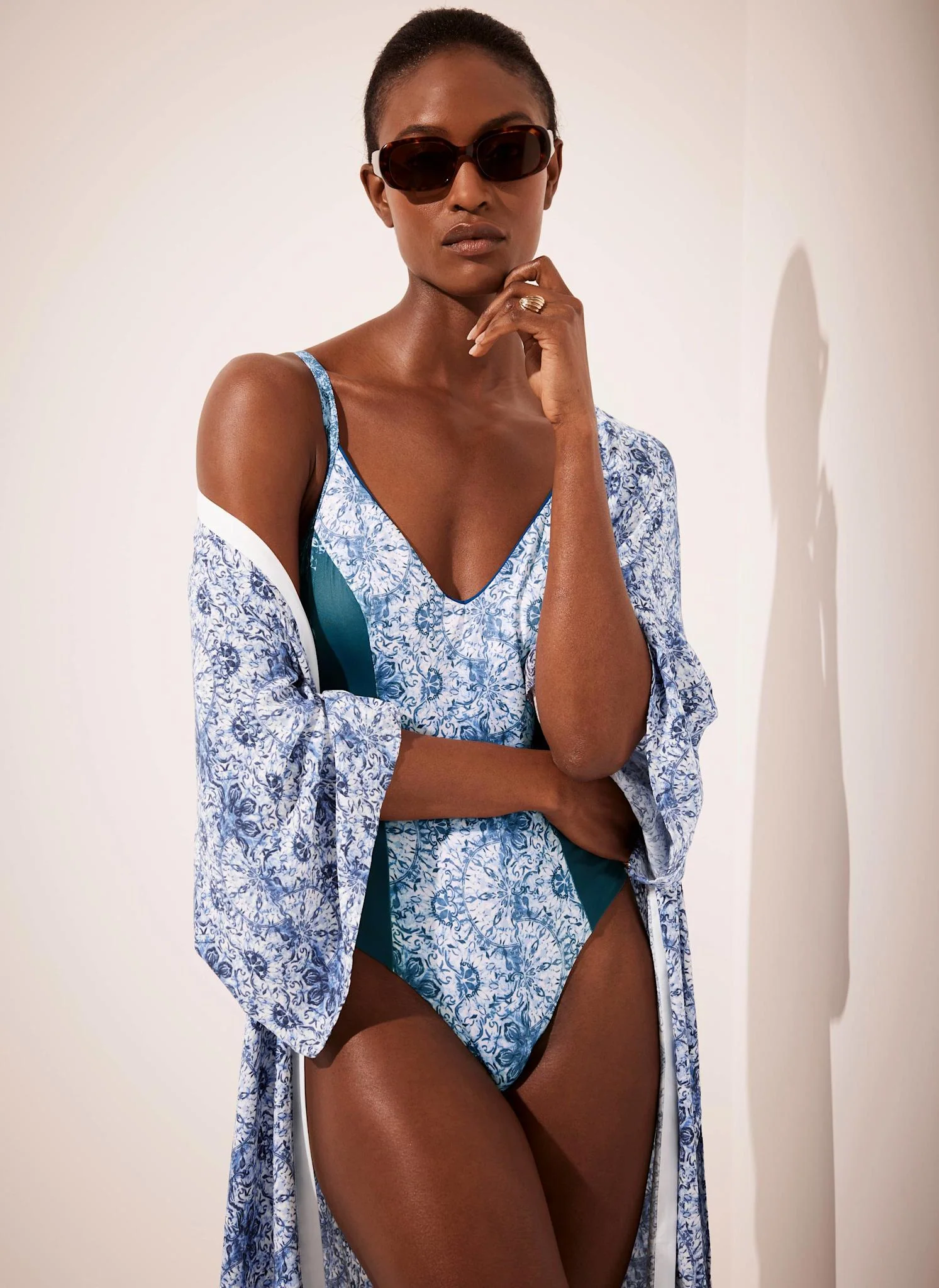 Blue Paisley Print Swimsuit - Image 4