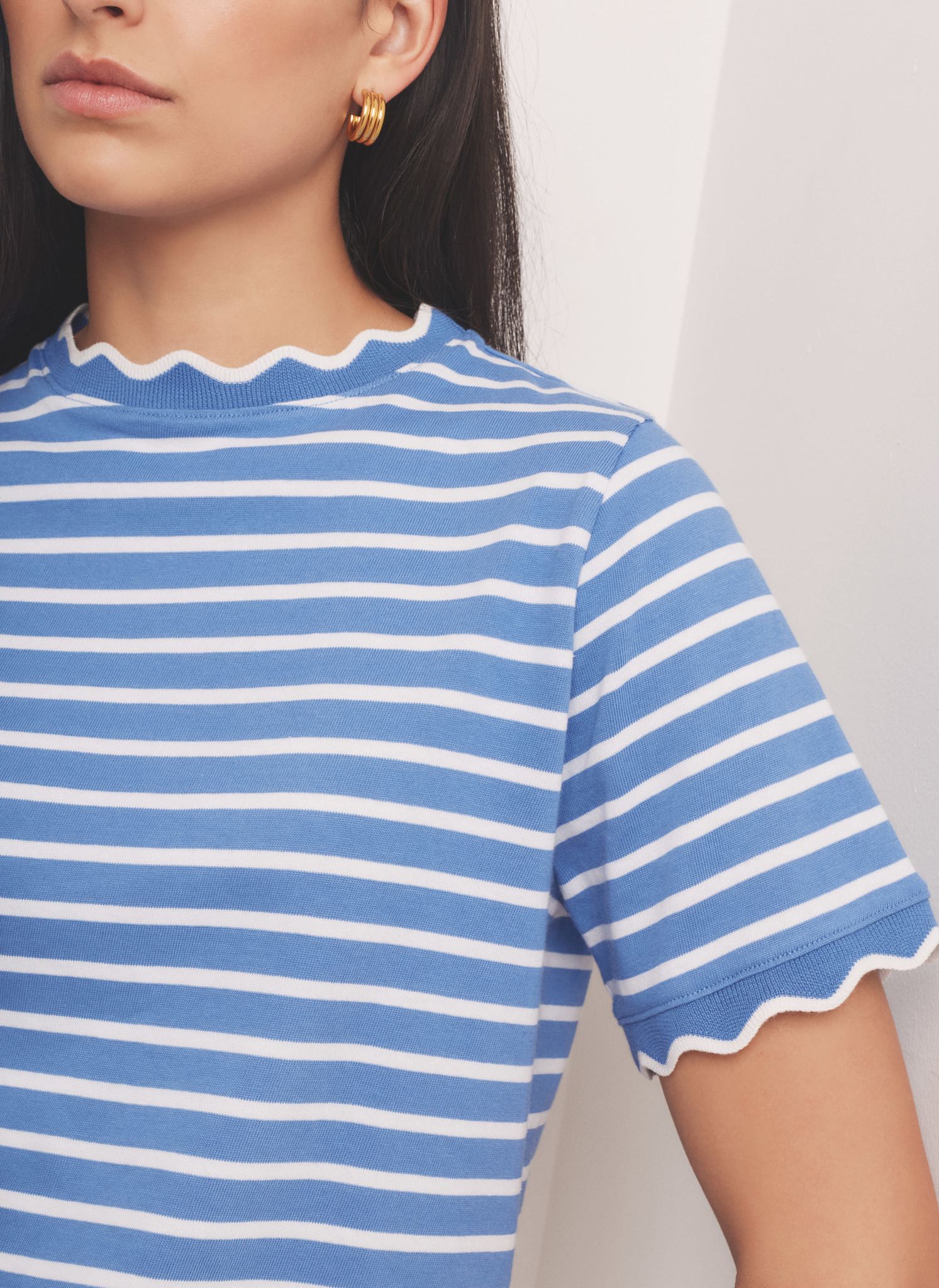 Blue Cotton Striped Scallop T-Shirt - Image 5