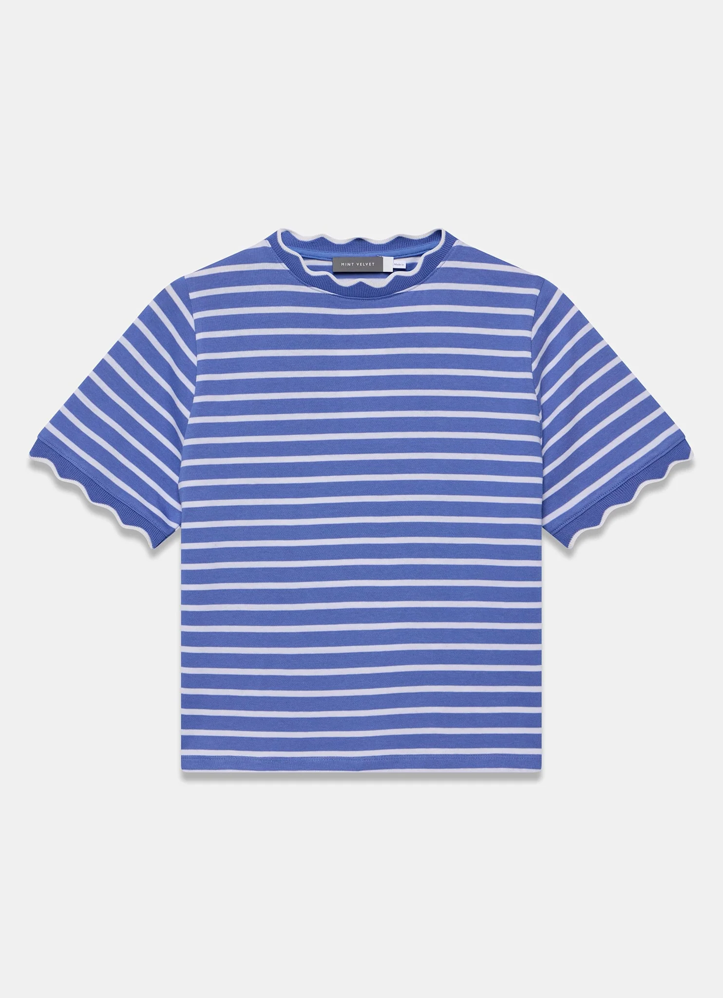 Blue Cotton Striped Scallop T-Shirt - Image 6