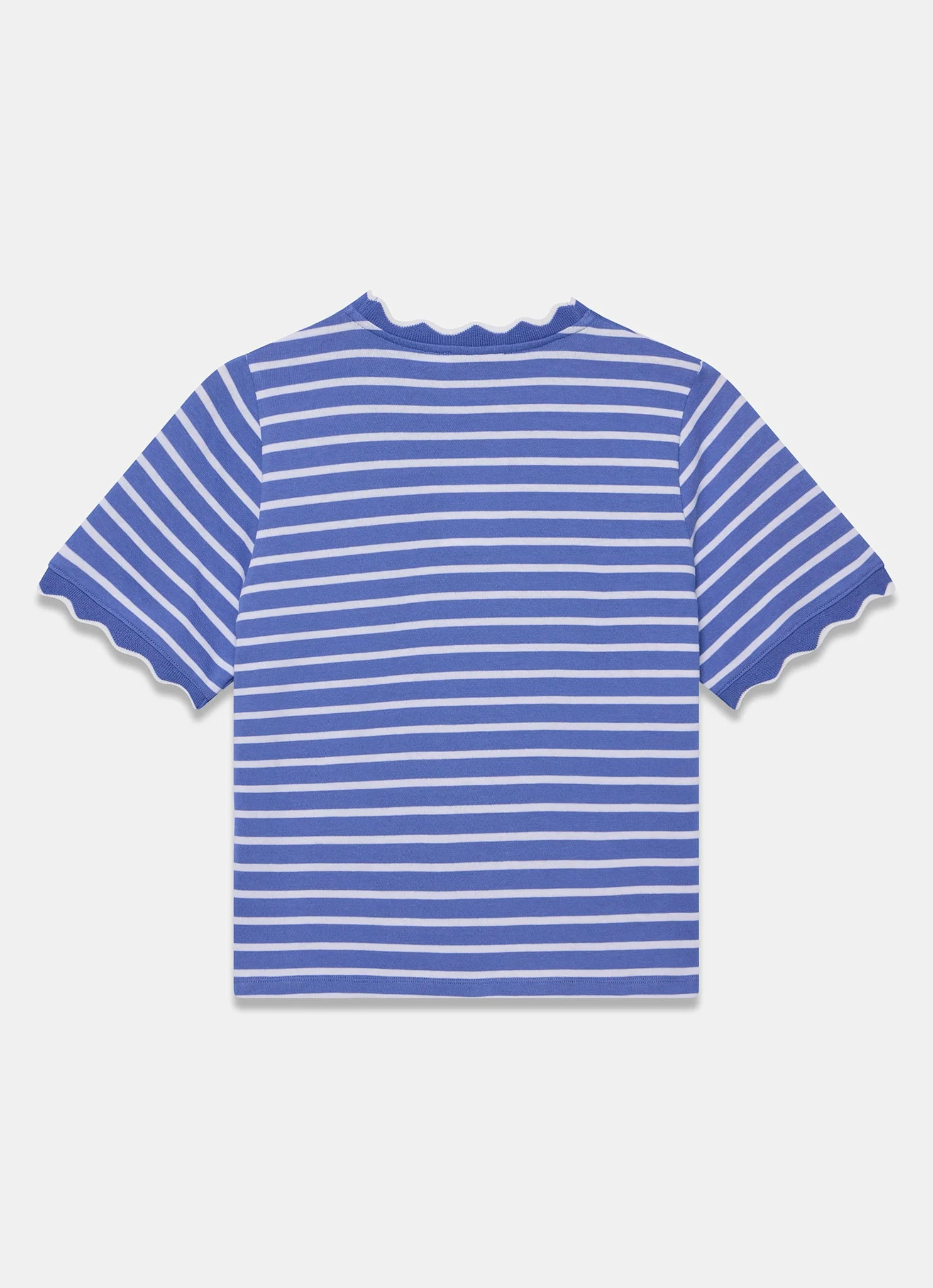 Blue Cotton Striped Scallop T-Shirt - Image 7