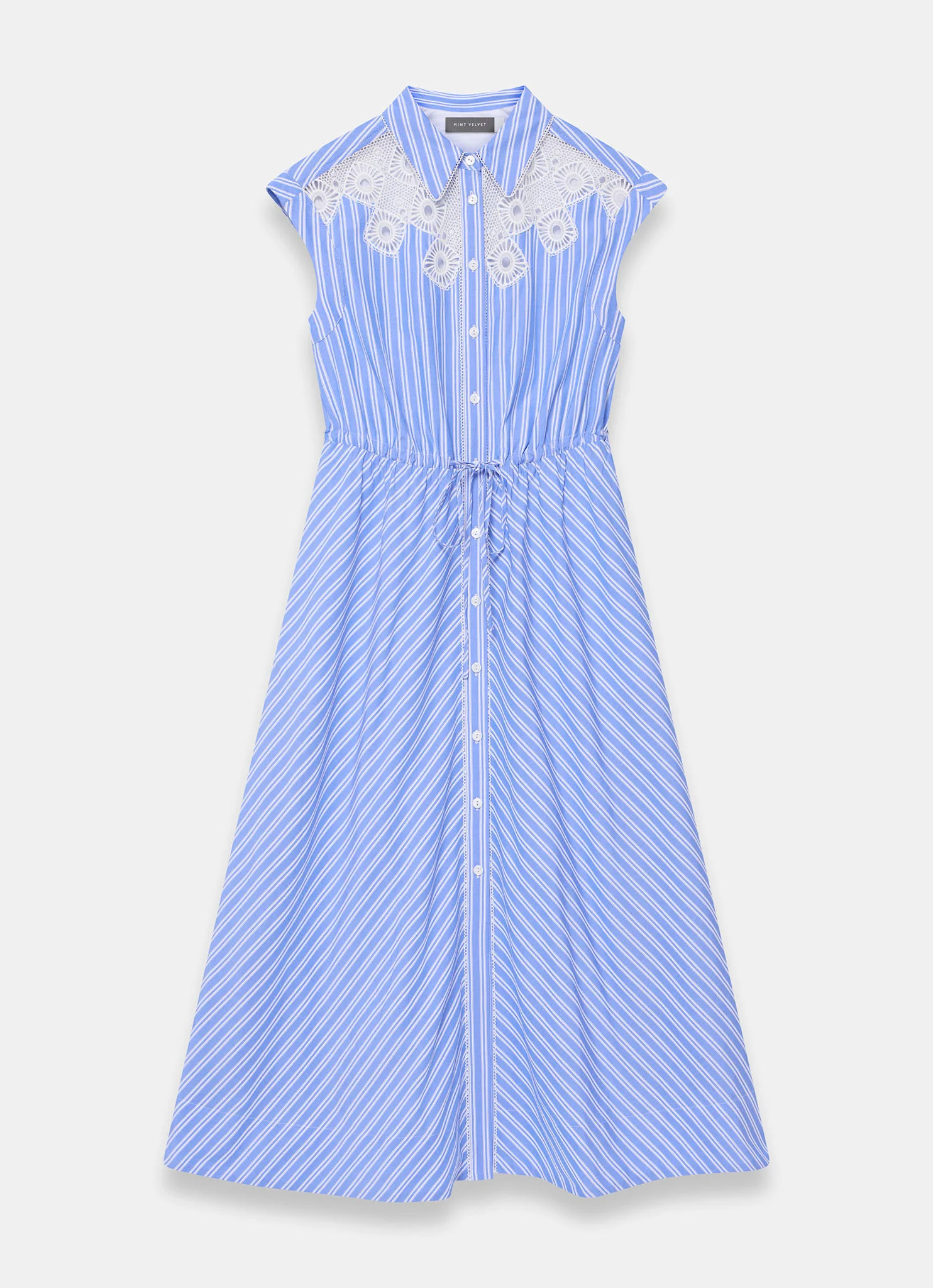 Blue Striped Midi Shirt Dress - Image 7