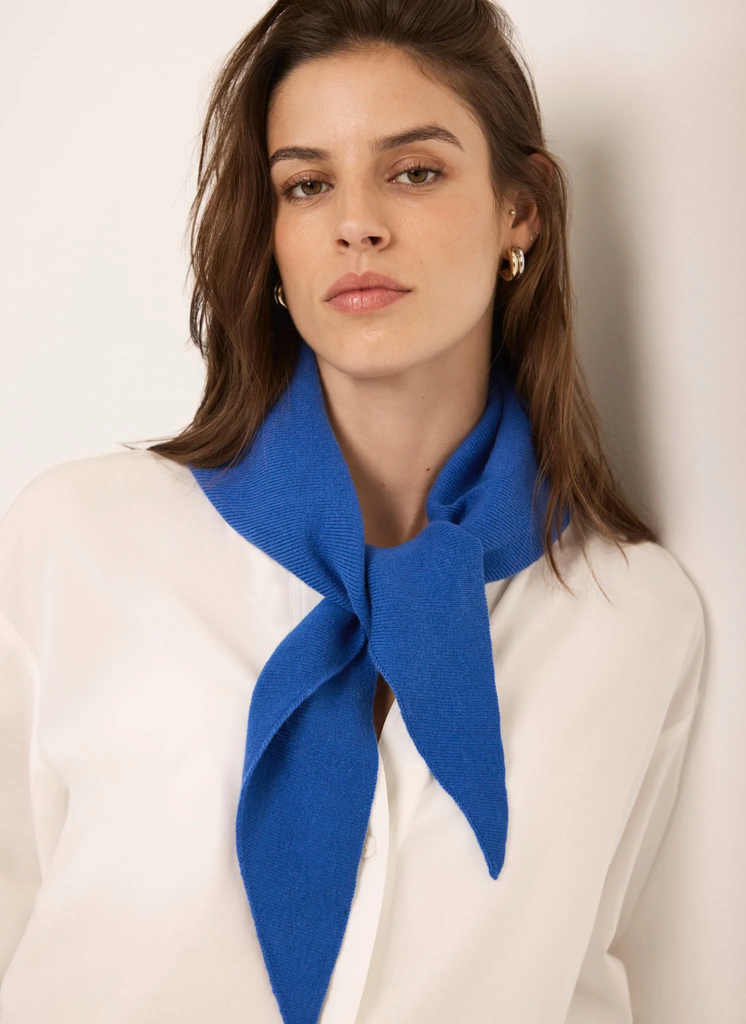 Blue Cotton Blend Triangle Knit Scarf