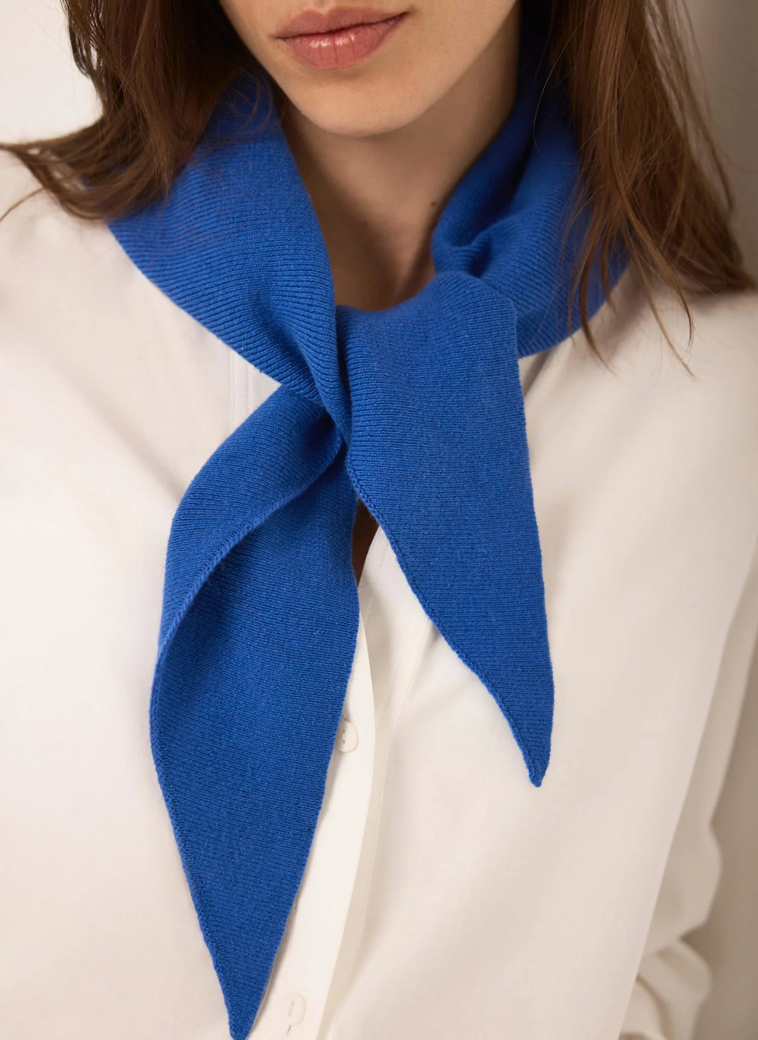 Blue Cotton Blend Triangle Knit Scarf - Image 2