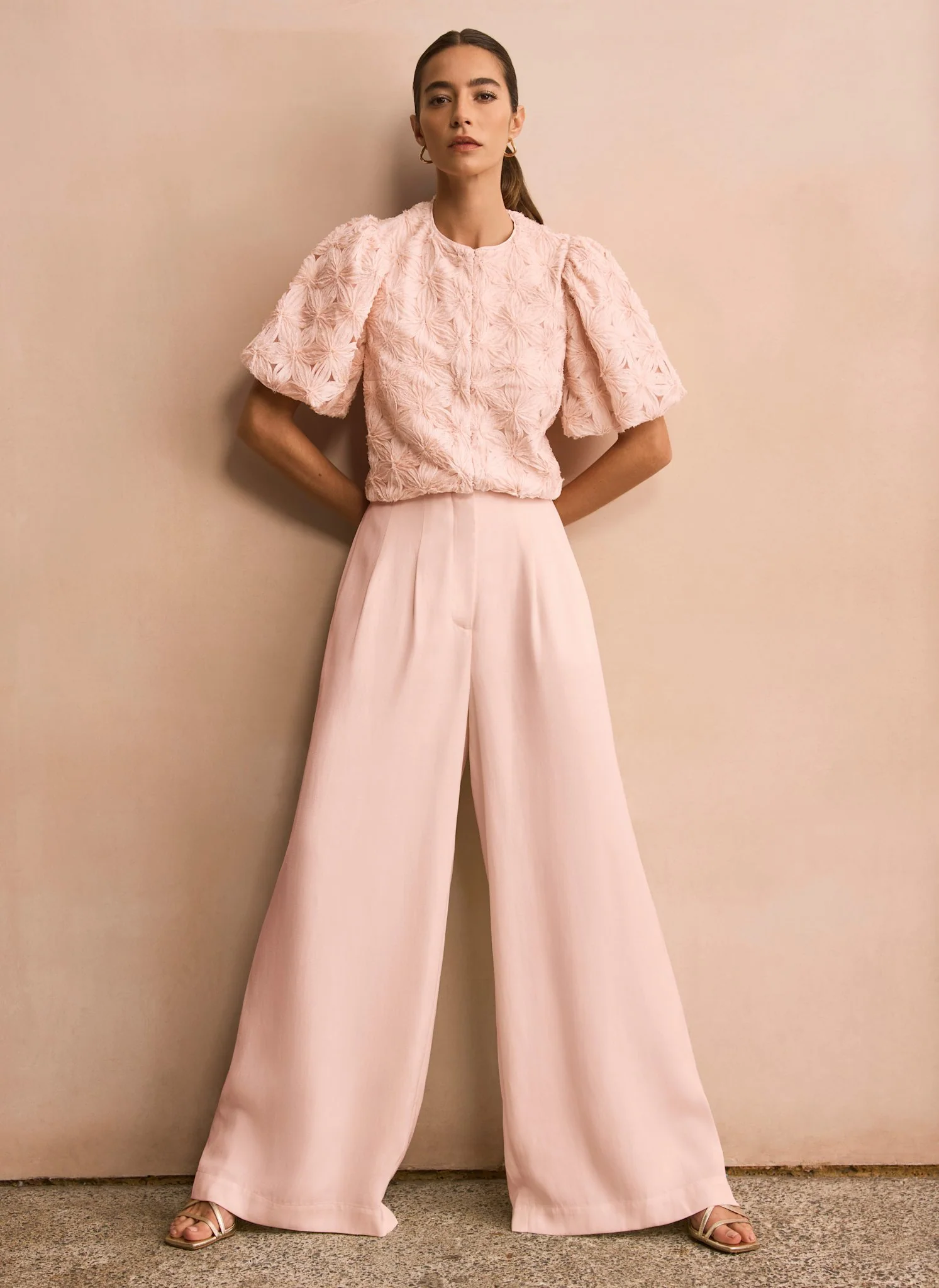 Pink Pleat Detail Wide Leg Trousers - Image 4