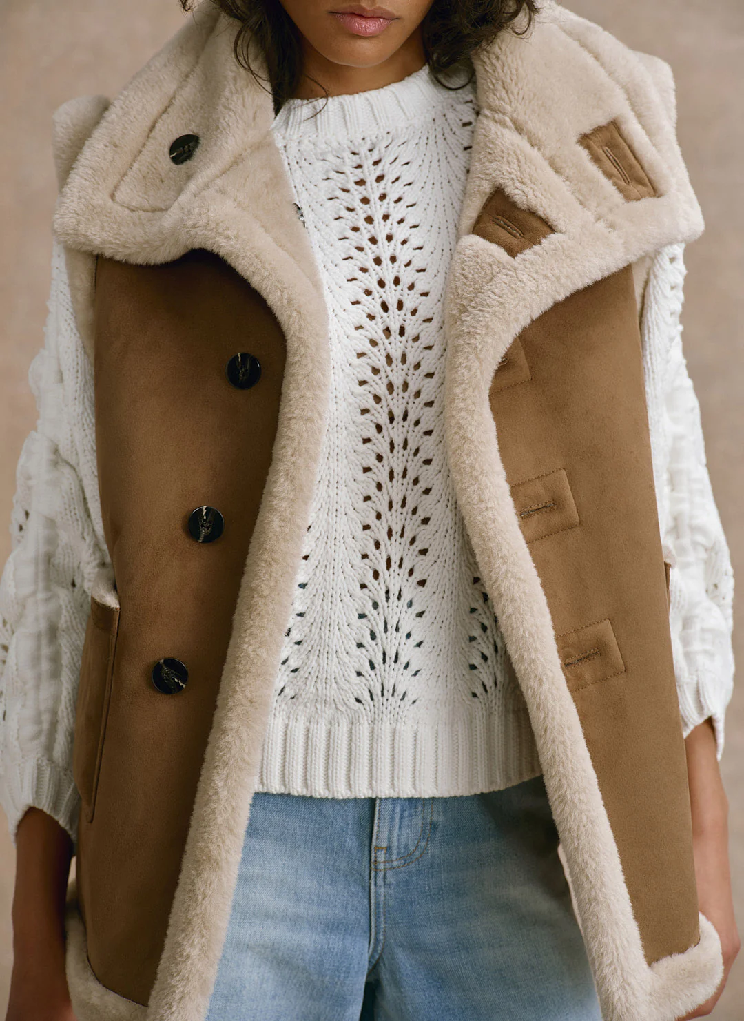 Tan Bonded High Neck Reversible Gilet - Image 4