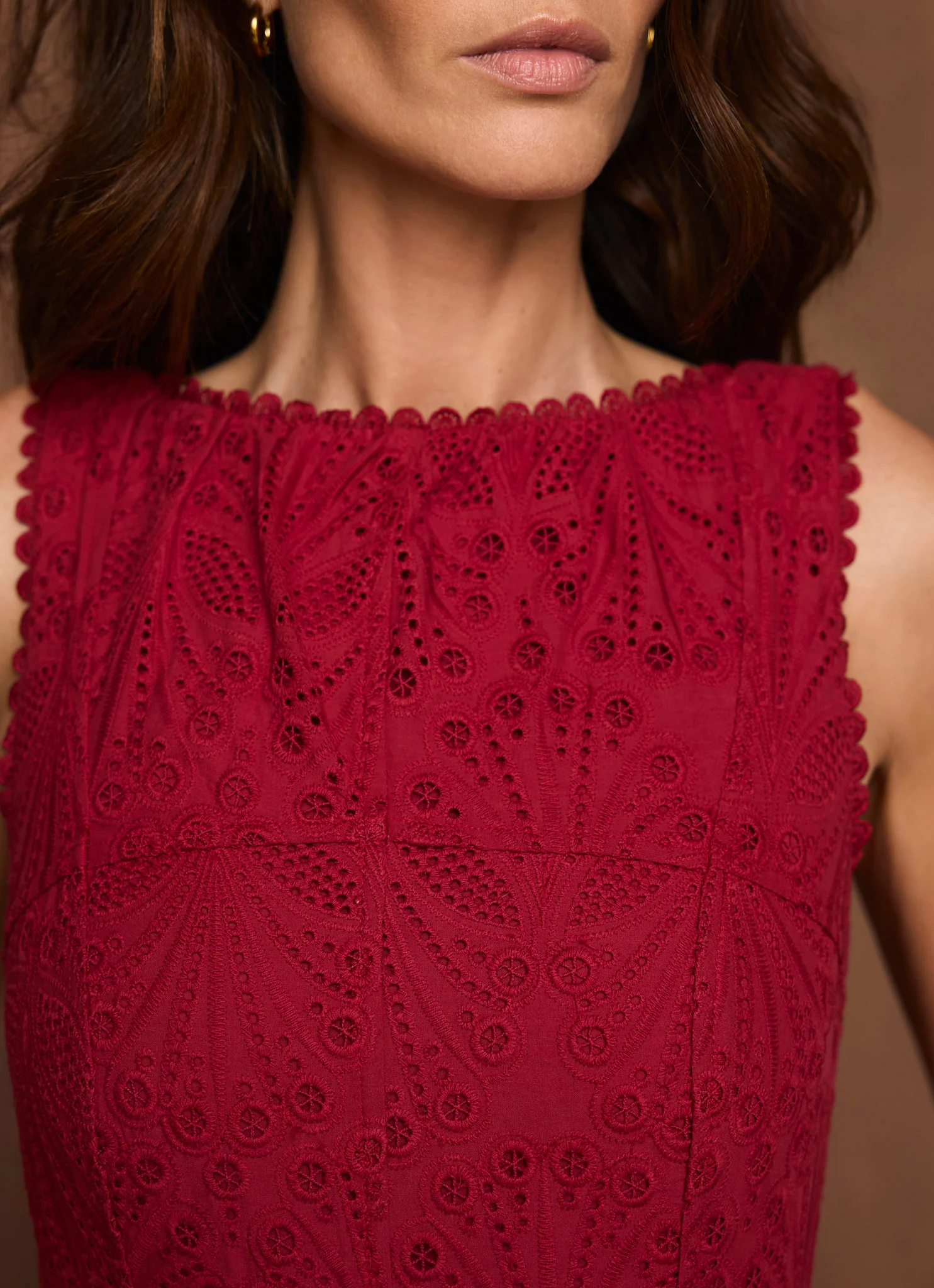 Red Cotton Broderie Drop Waist Midi Dress - Image 4