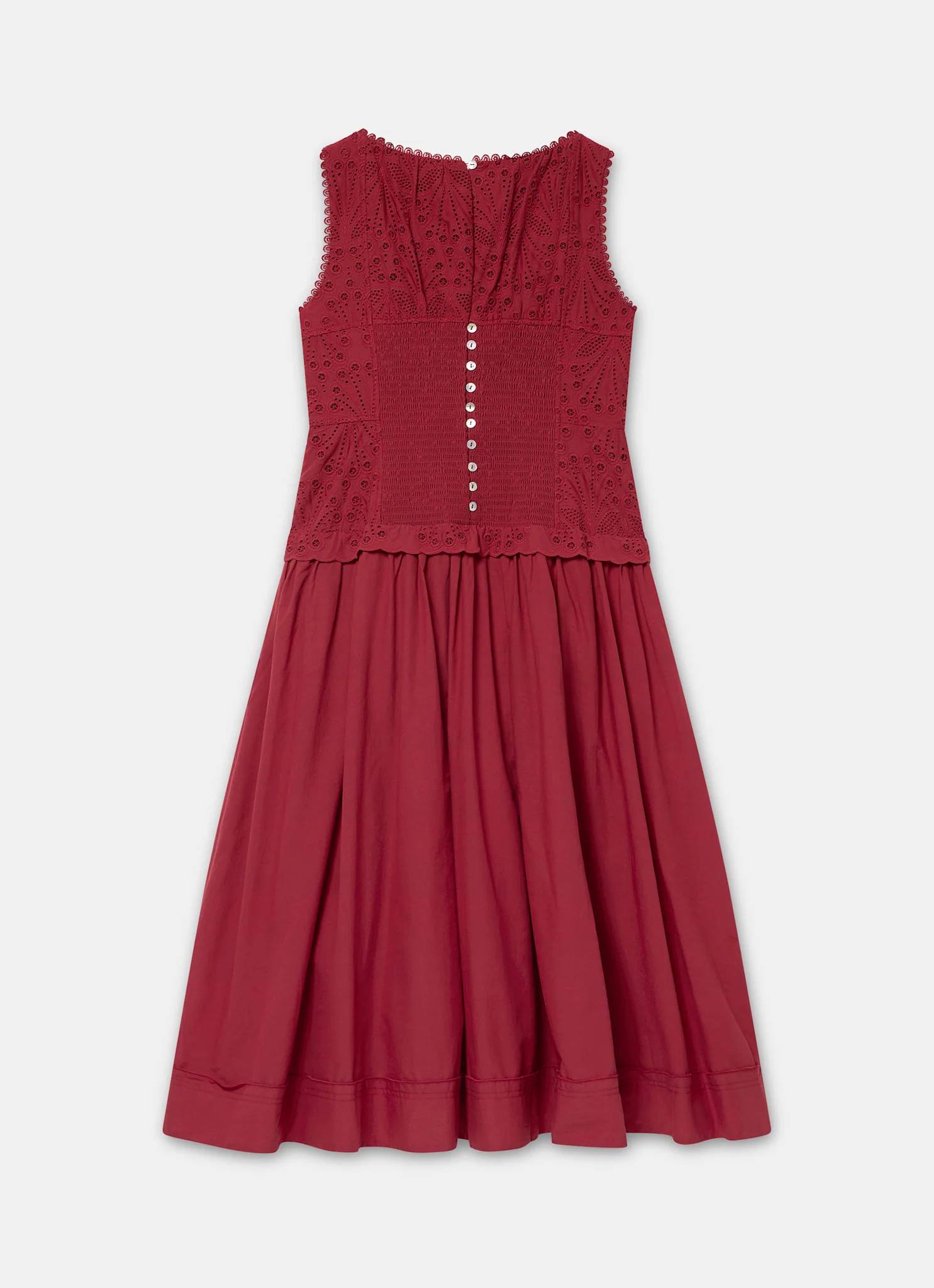 Red Cotton Broderie Drop Waist Midi Dress - Image 8