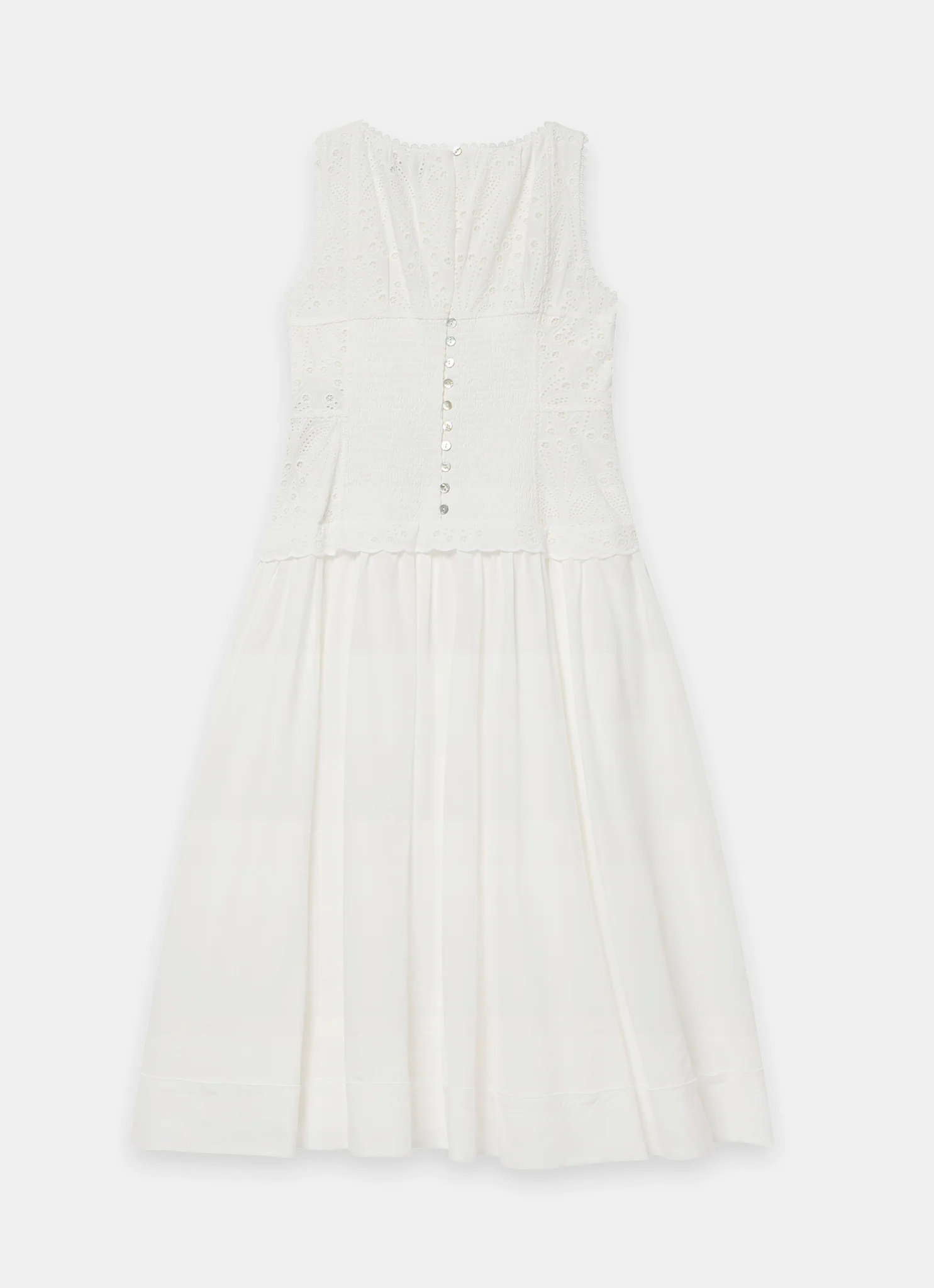 White Cotton Broderie Drop Waist Midi Dress - Image 7