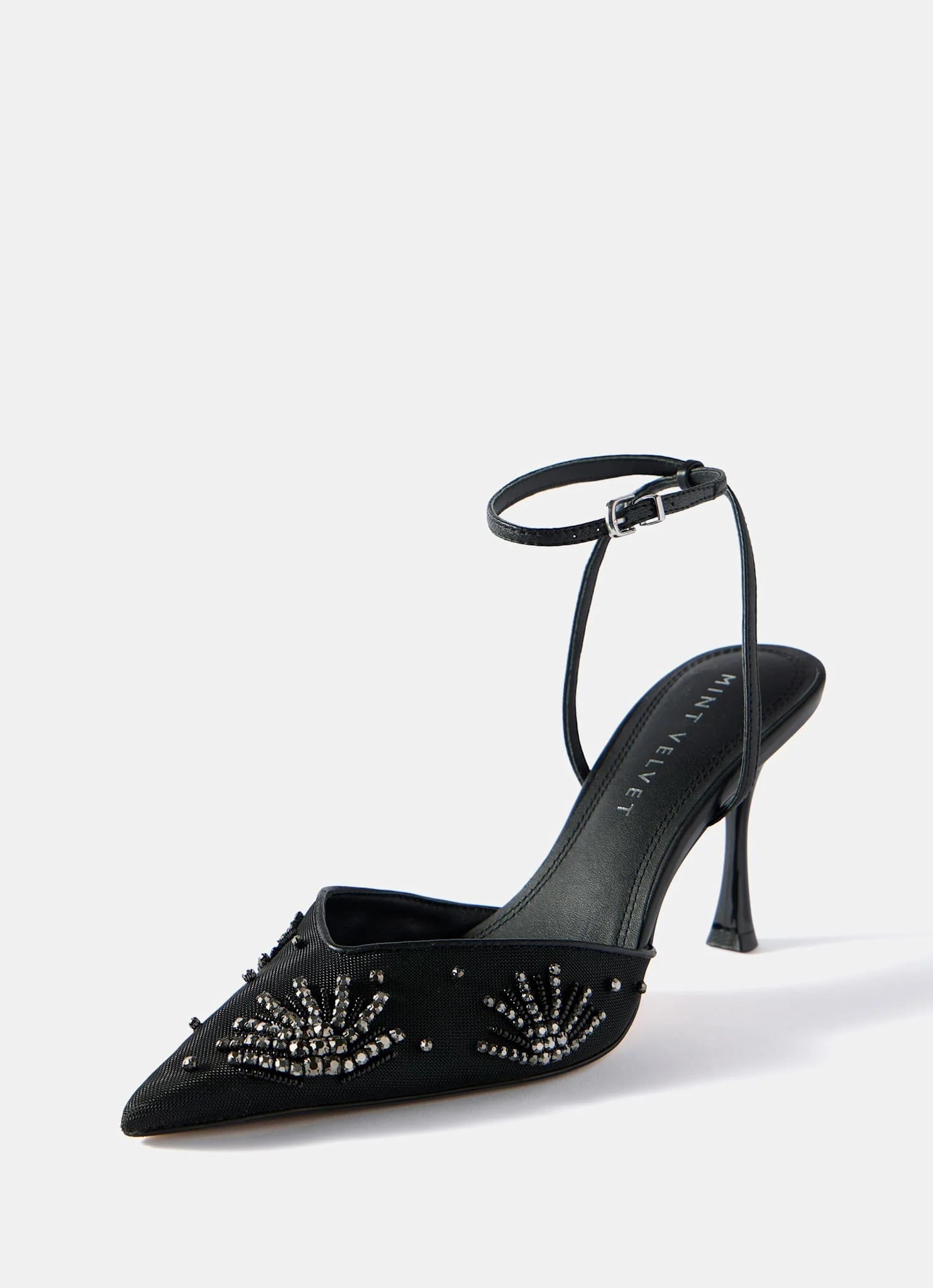 Ari Black Embellished Mesh High Heels - Image 4