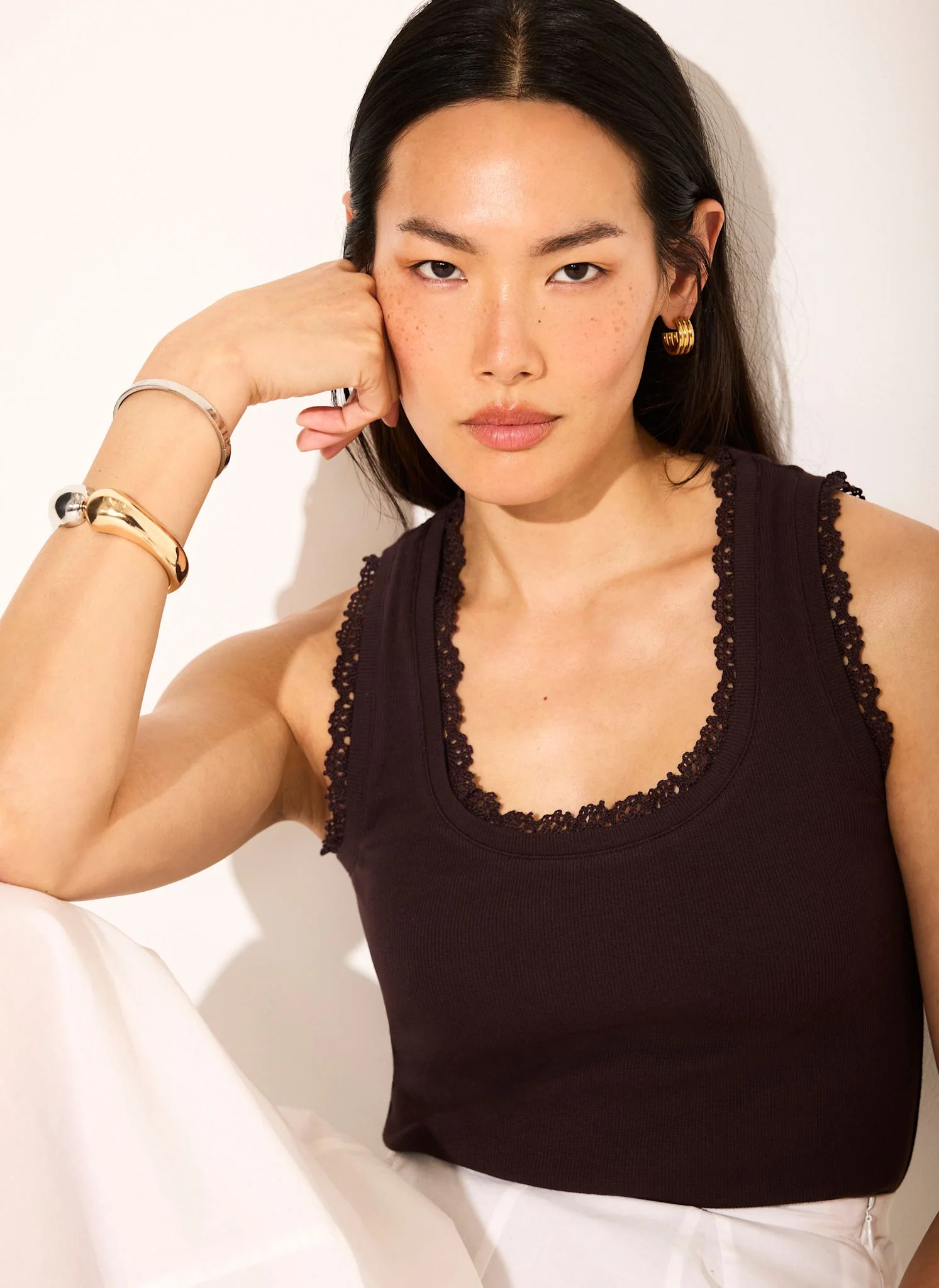 Brown Crochet Trim Vest Top - Image 5
