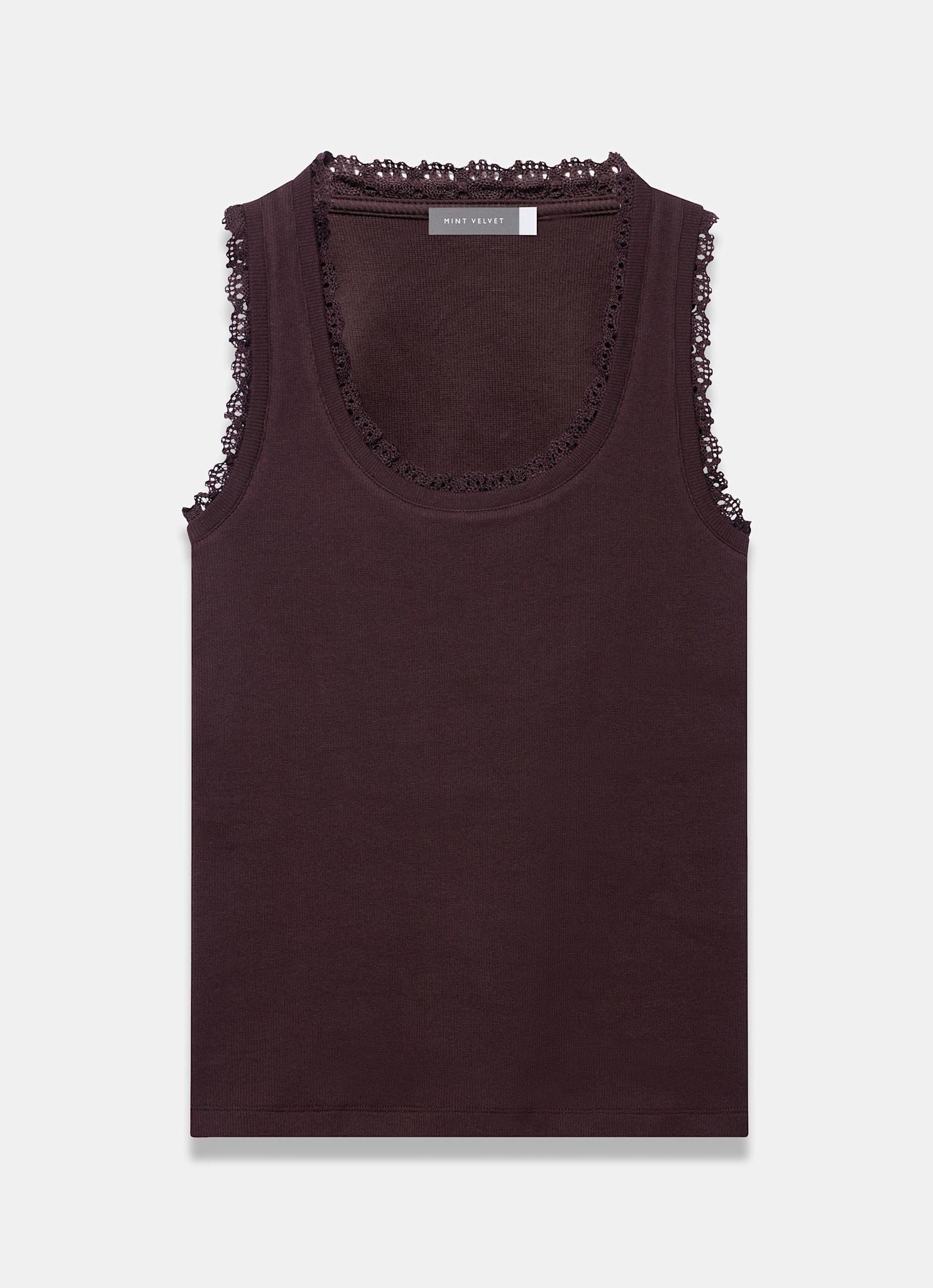 Brown Crochet Trim Vest Top - Image 6