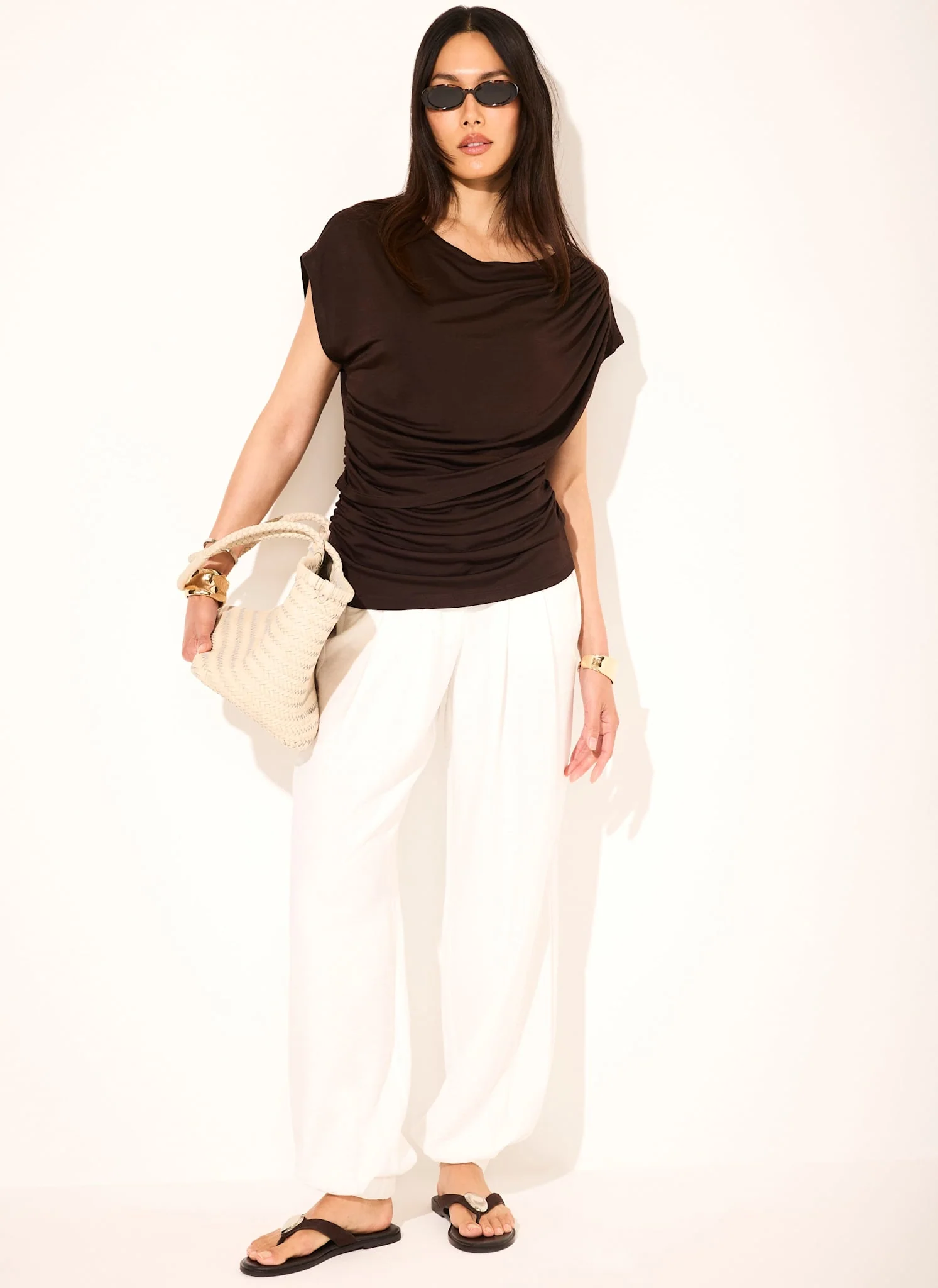 Dark Brown Layered Drape Top - Image 3