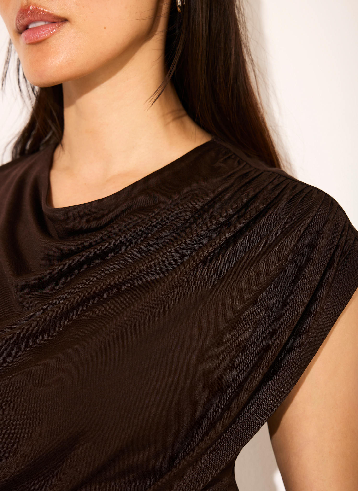 Dark Brown Layered Drape Top - Image 5
