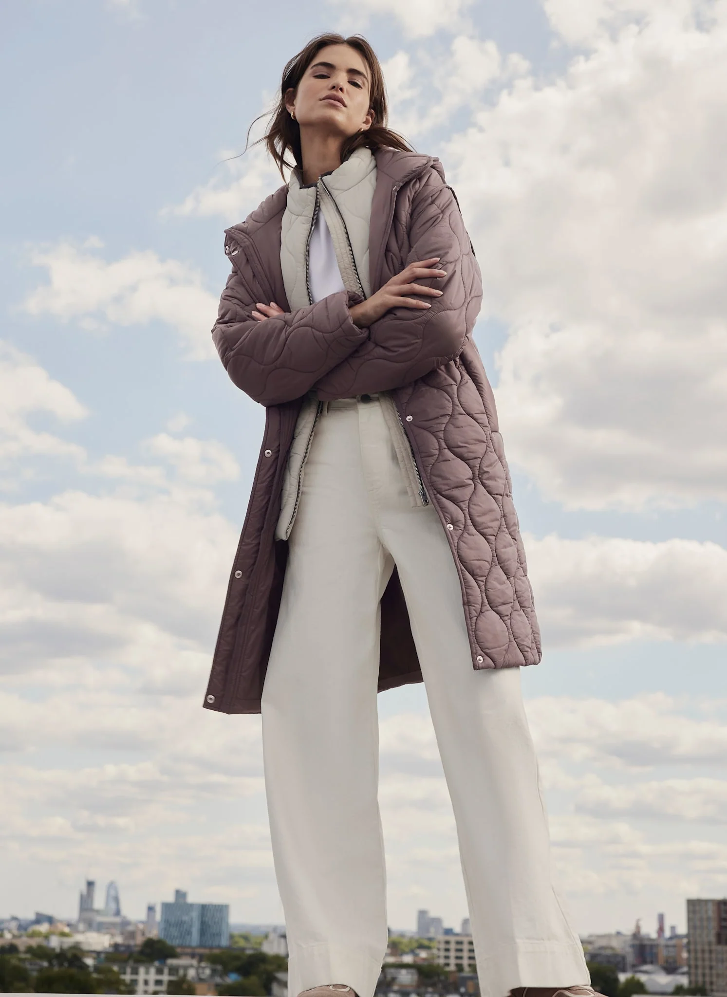 Brown Double Layer Quilted Coat