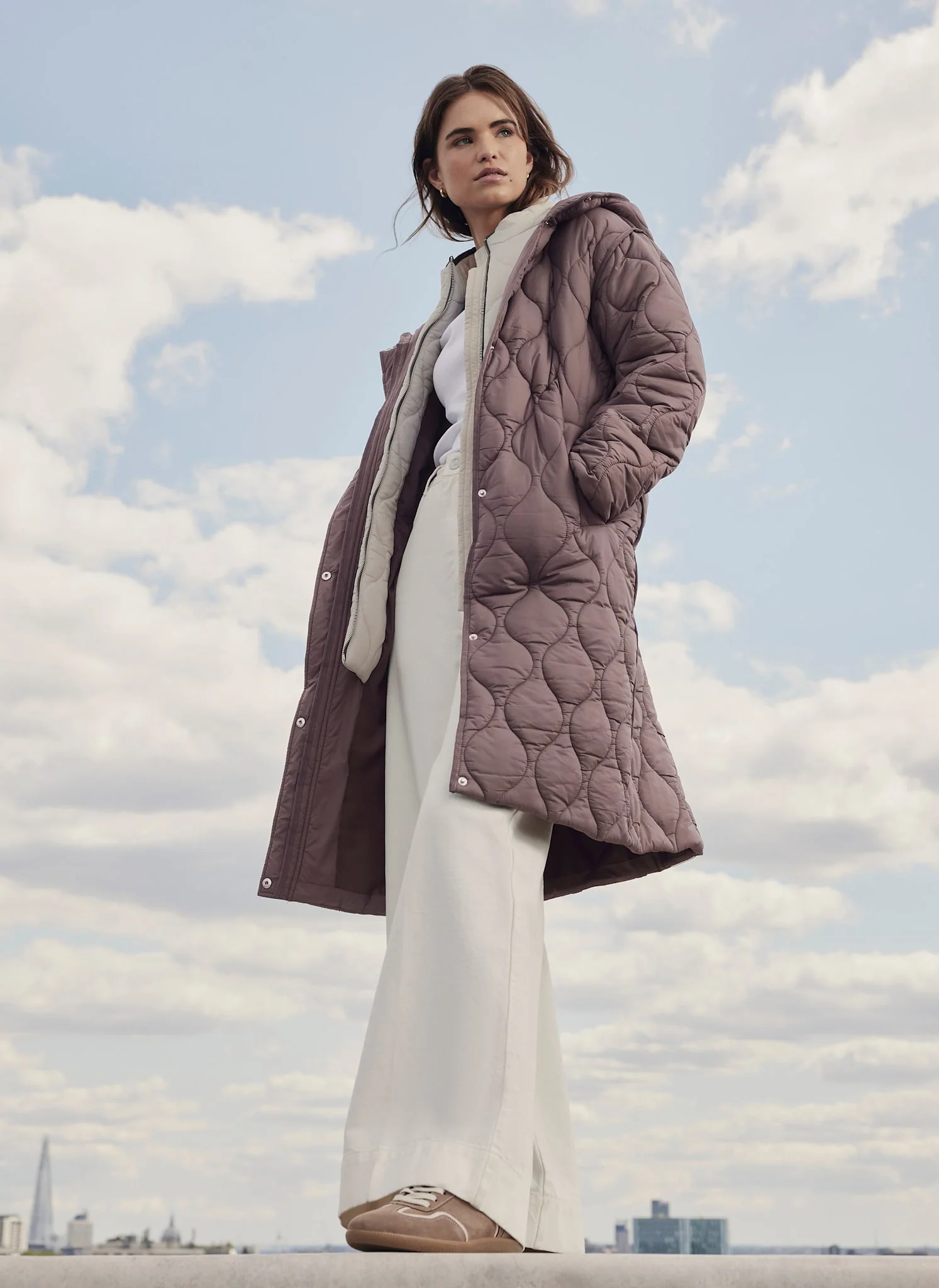Brown Double Layer Quilted Coat - Image 4