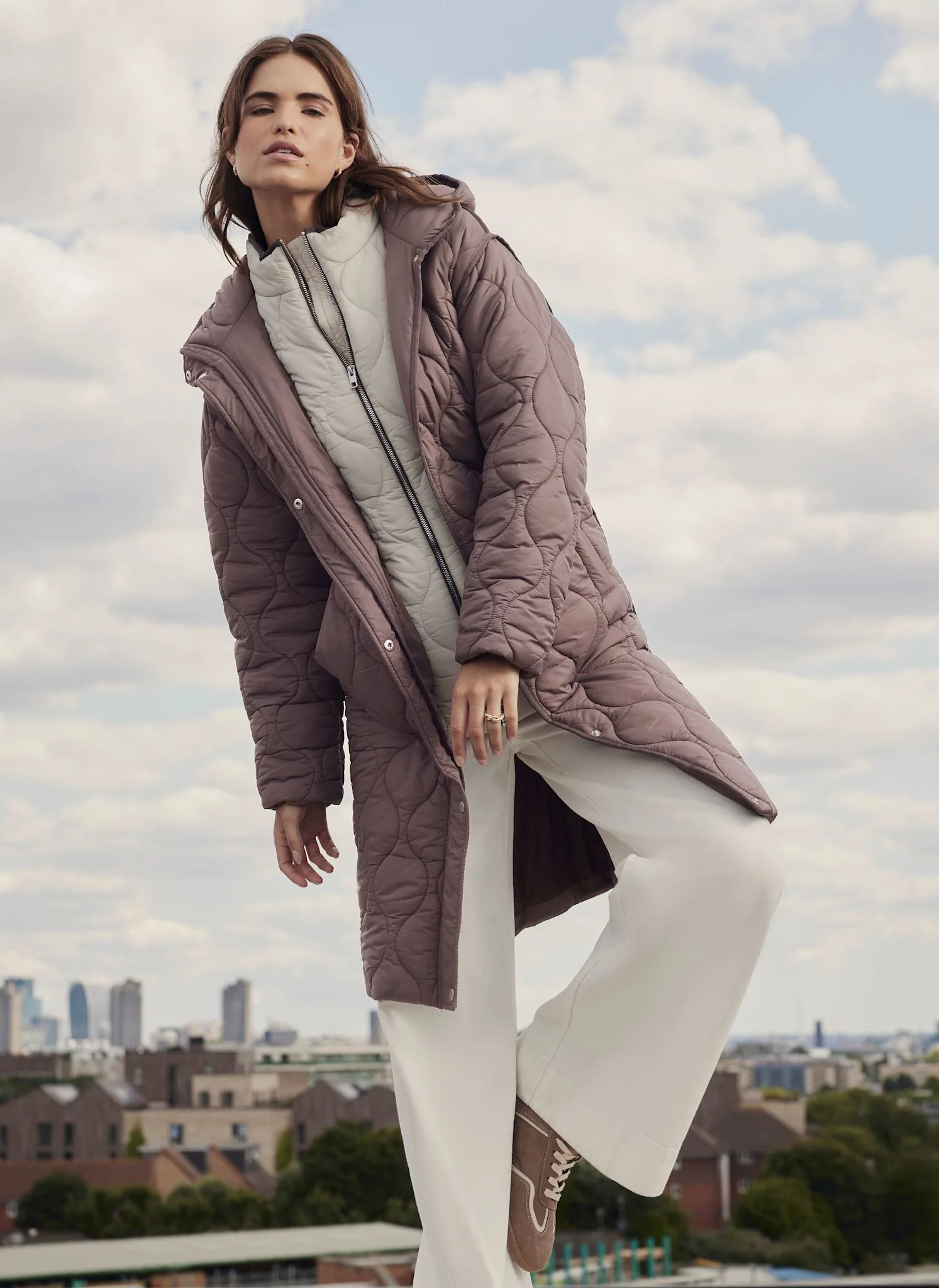 Brown Double Layer Quilted Coat - Image 6