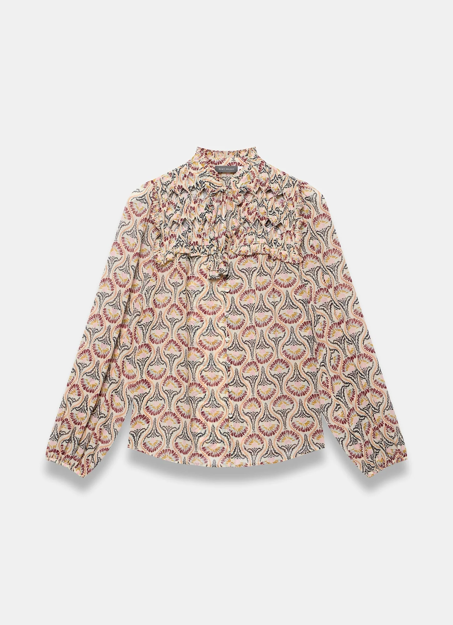 Brown Floral Print Ruffle Blouse - Image 6