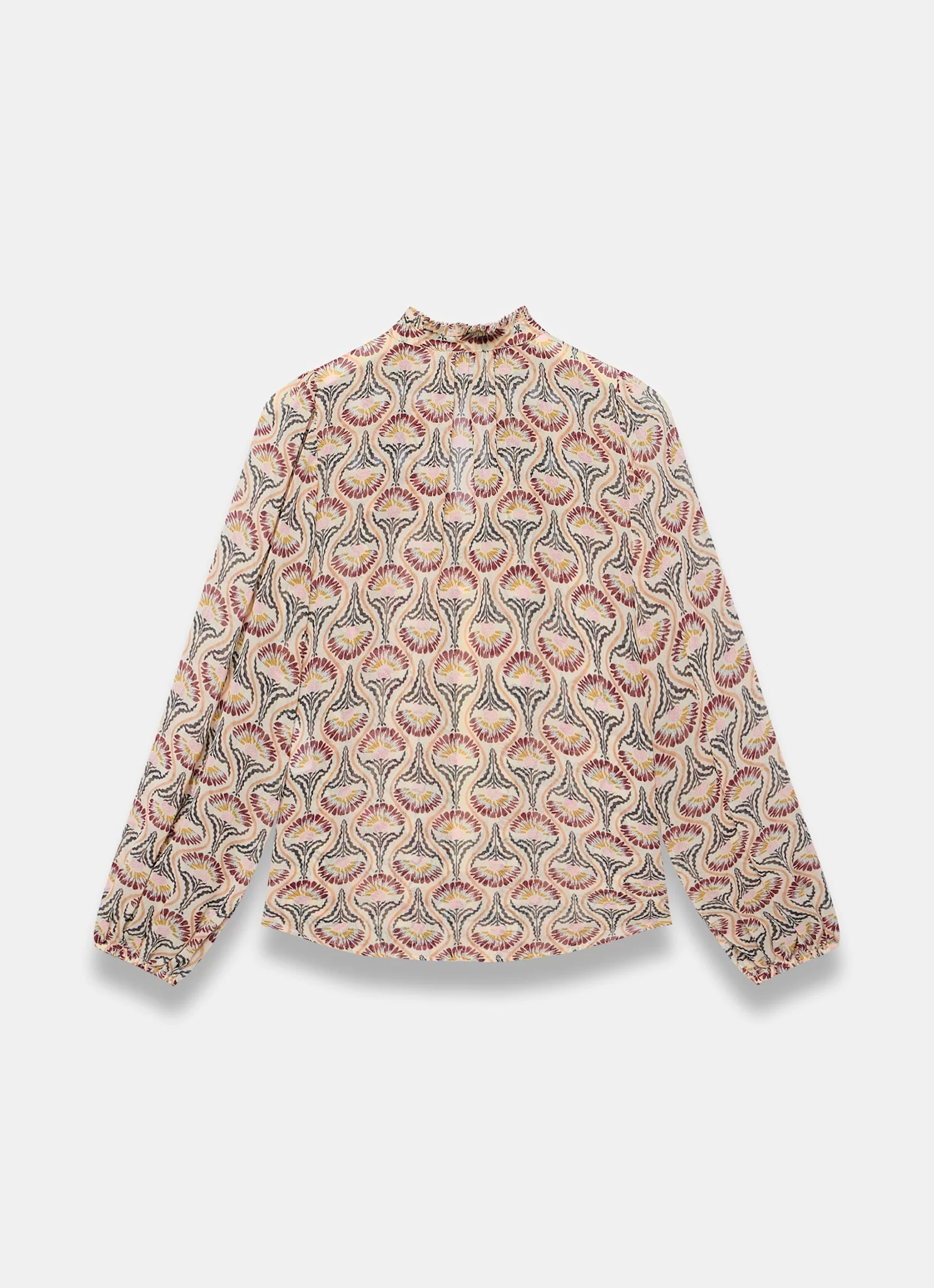 Brown Floral Print Ruffle Blouse - Image 7