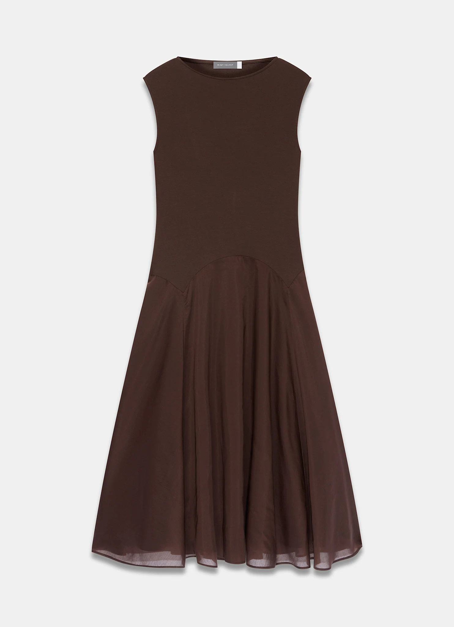 Brown Sleeveless Drop Waist Midi Dress - Image 7