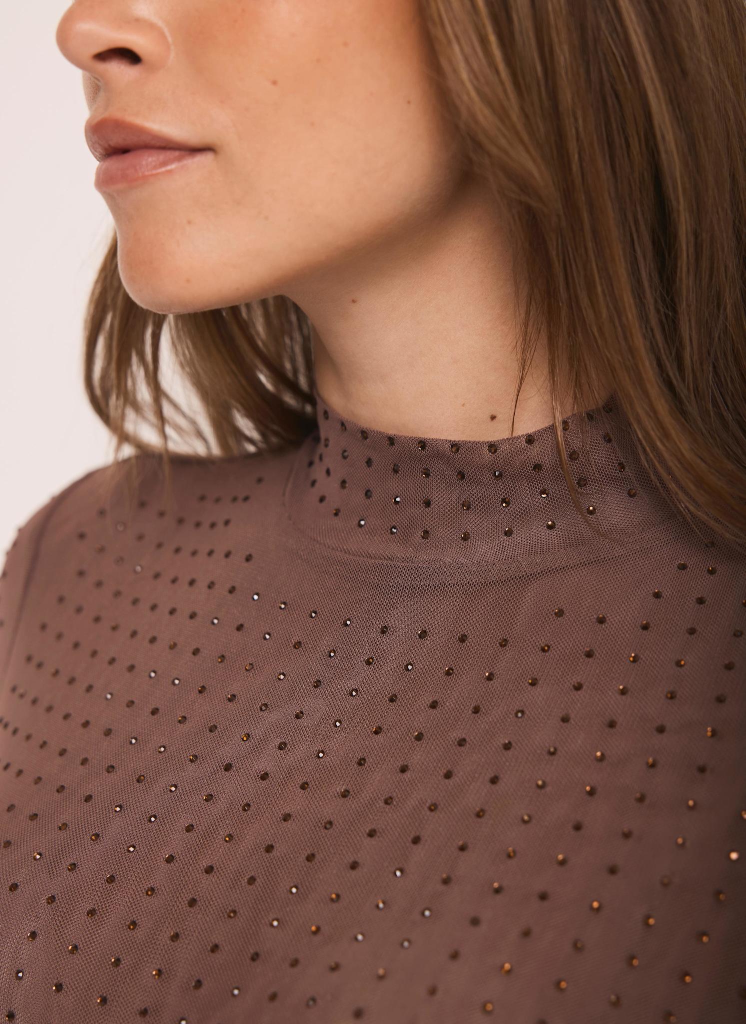 Brown Mesh Embellished Top - Image 4
