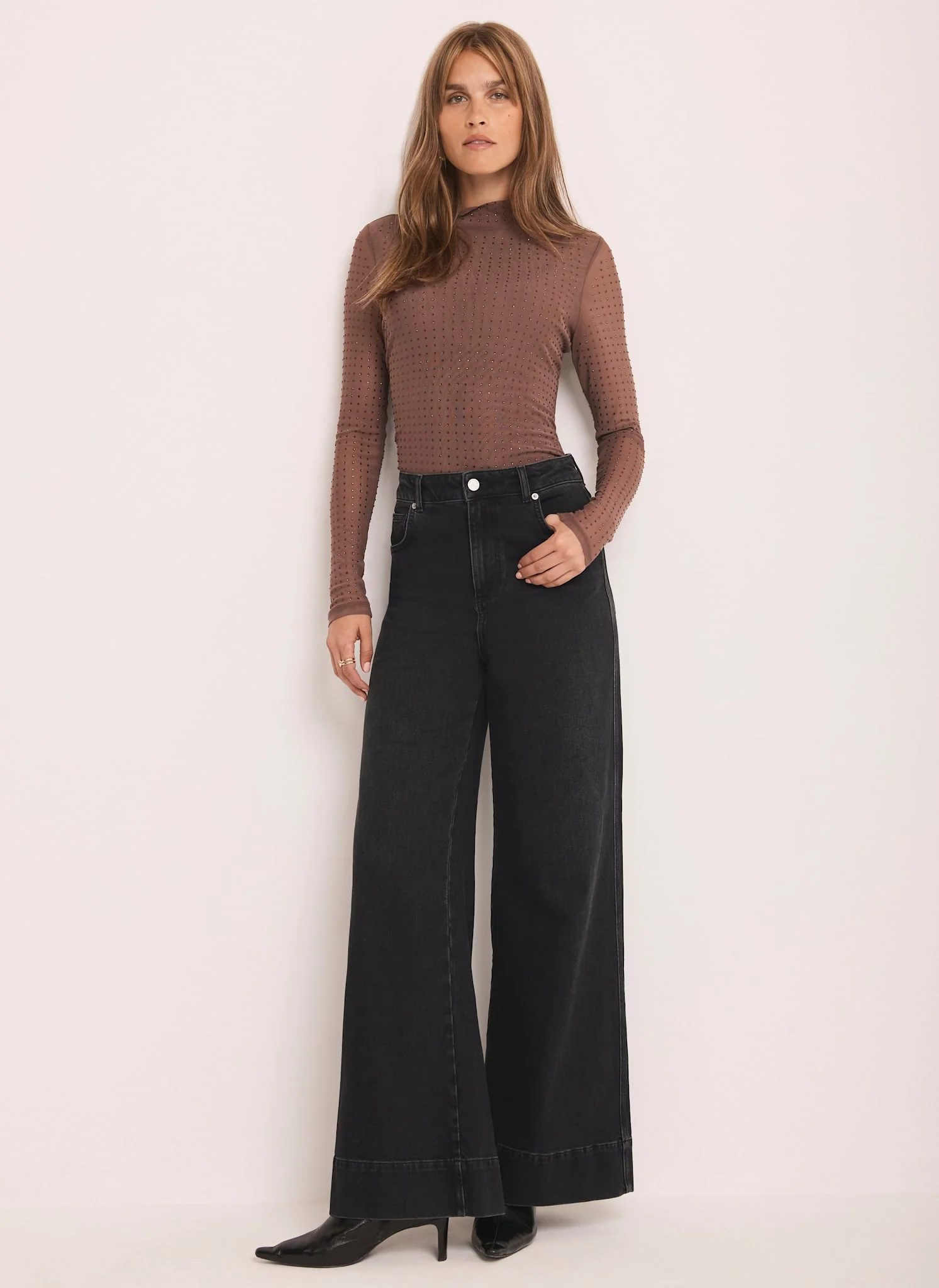 Brown Mesh Embellished Top - Image 5