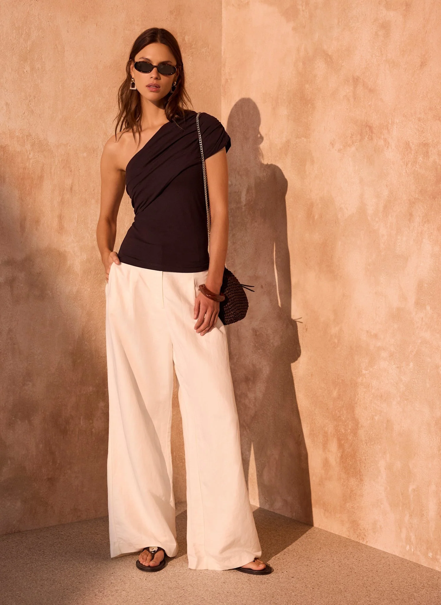 Brown One Shoulder Drape Top - Image 3