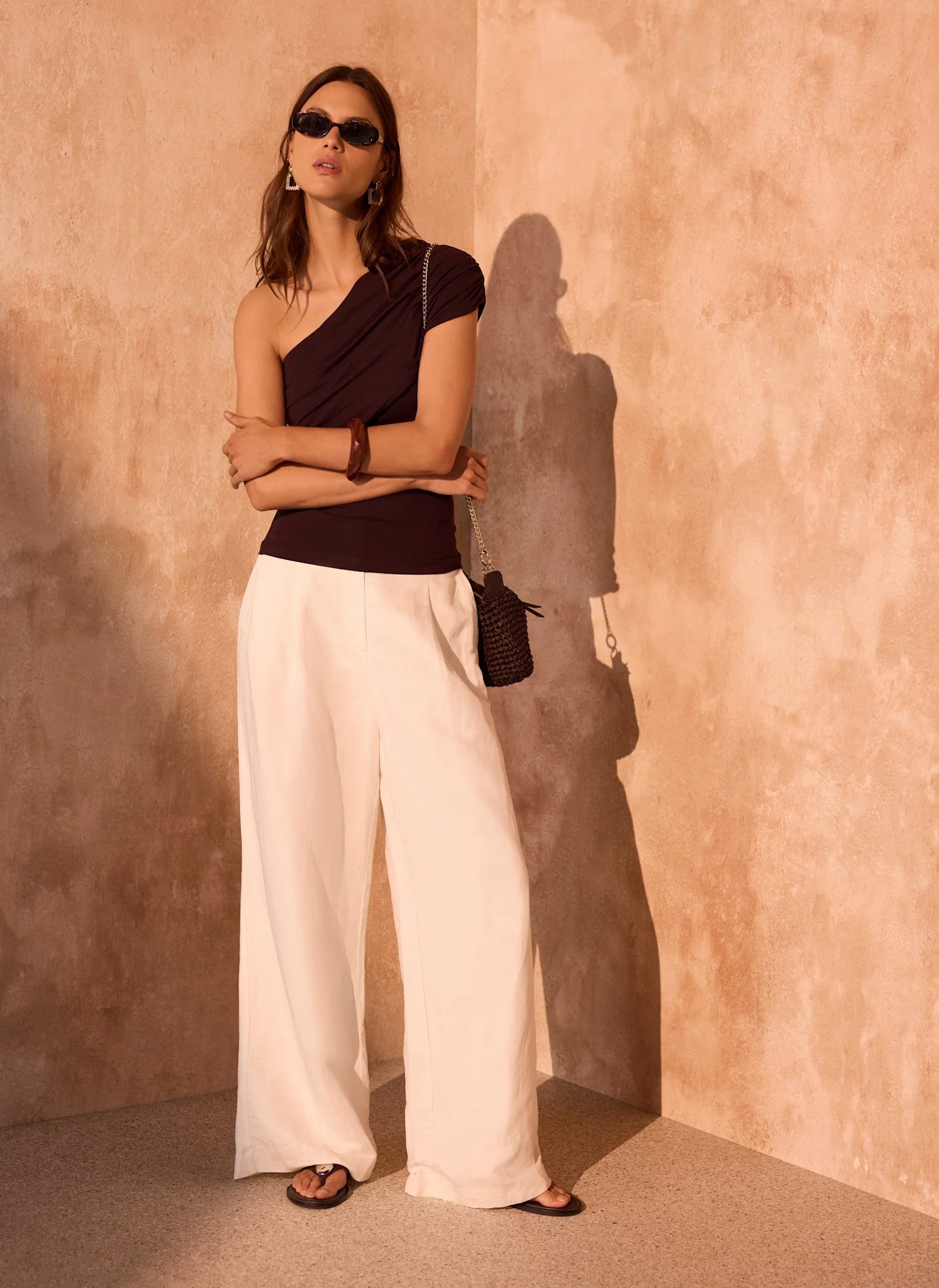Brown One Shoulder Drape Top - Image 6