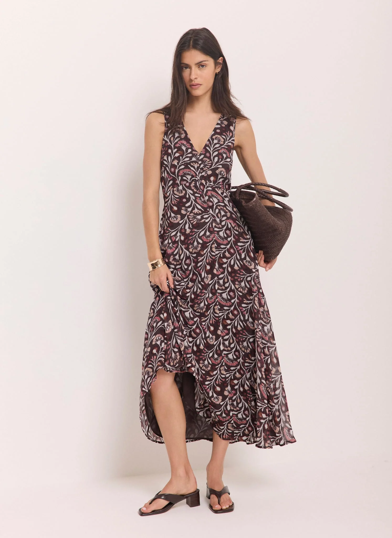 Brown Floral Print Maxi Dress