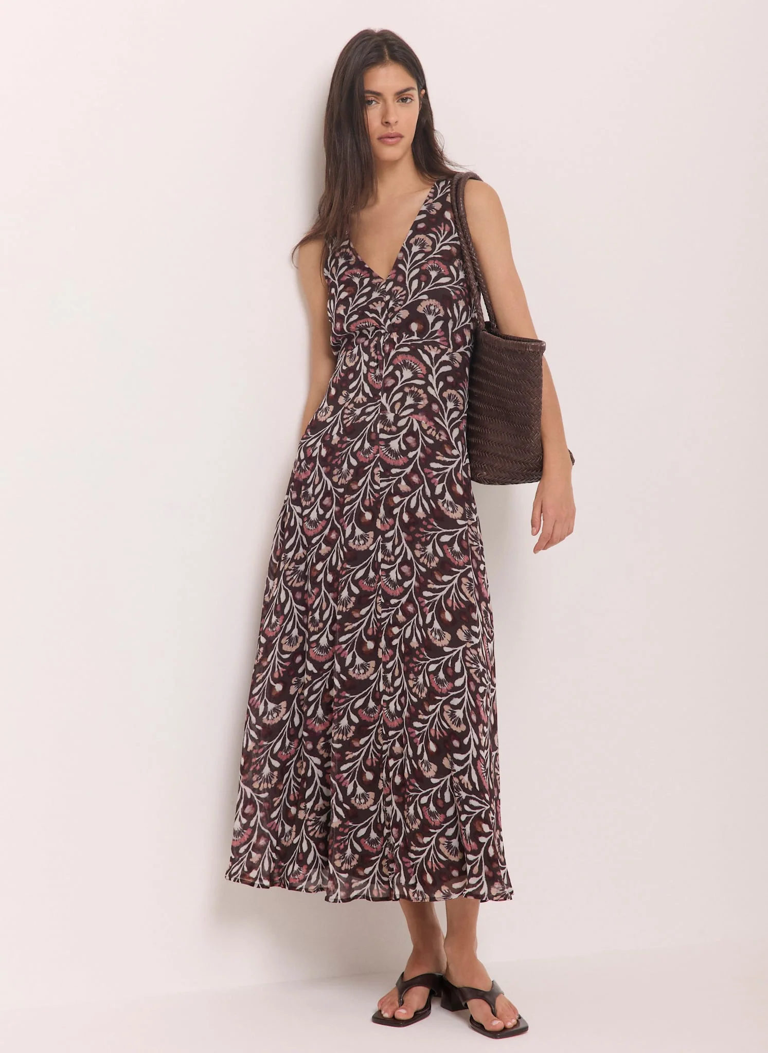 Brown Floral Print Maxi Dress - Image 2